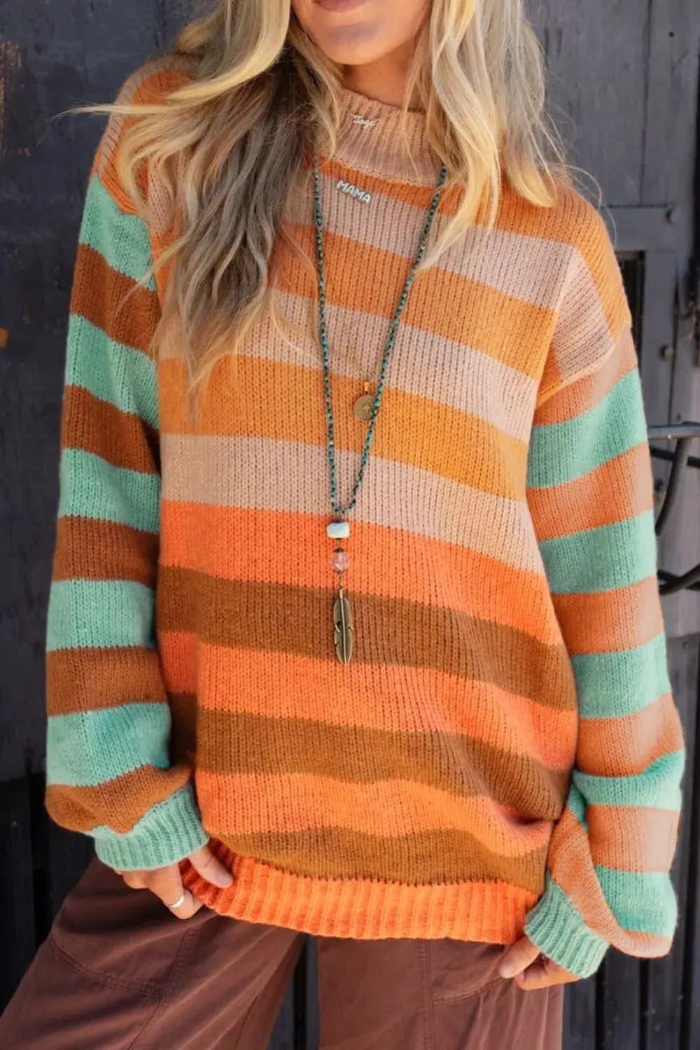 Rainbow Striped Long Sleeve Sweater