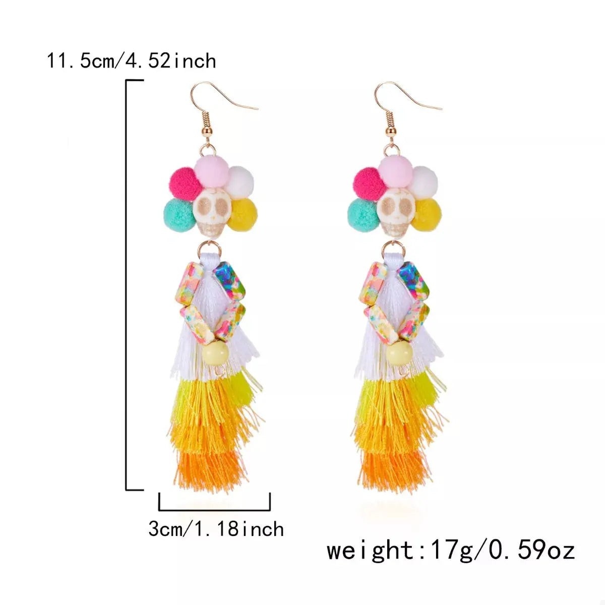 Sugar Skull Tassel Halloween Drop Earrings