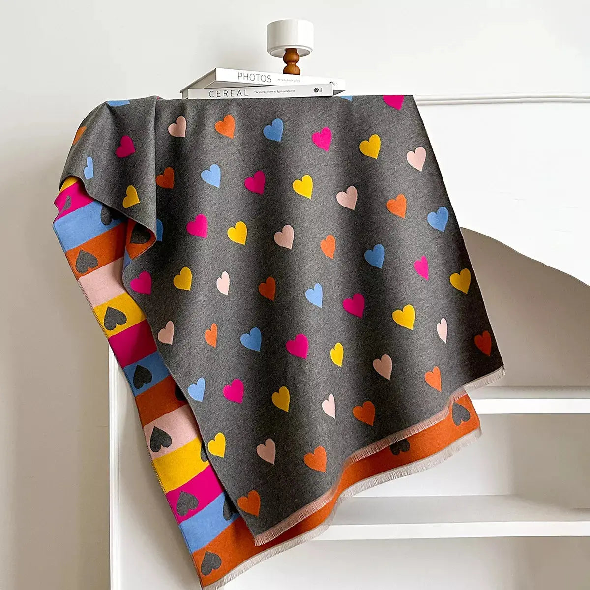 Heart Pattern Fringe Winter Womens Scarf