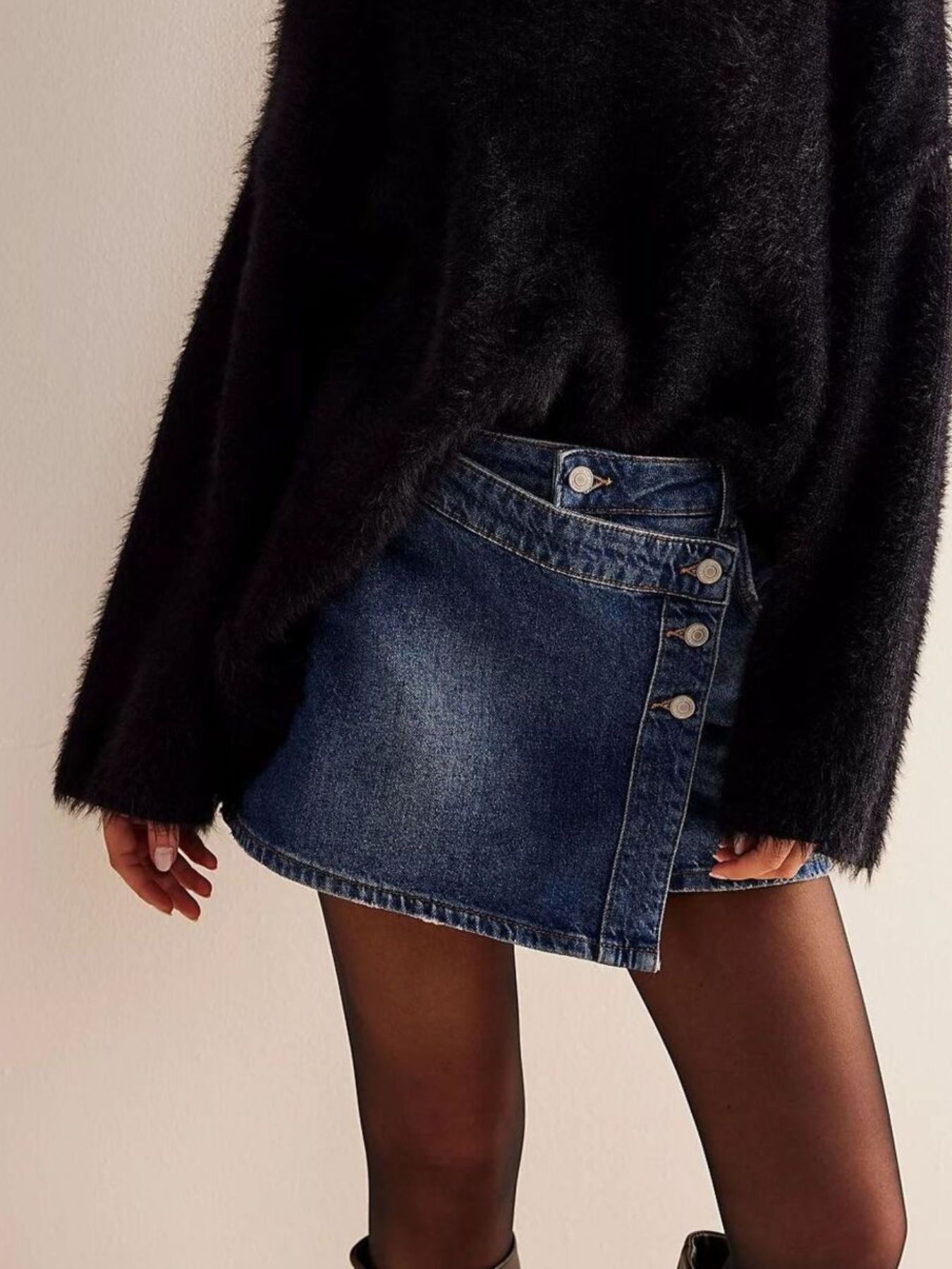 Asymmetrical Button Front Denim Skort