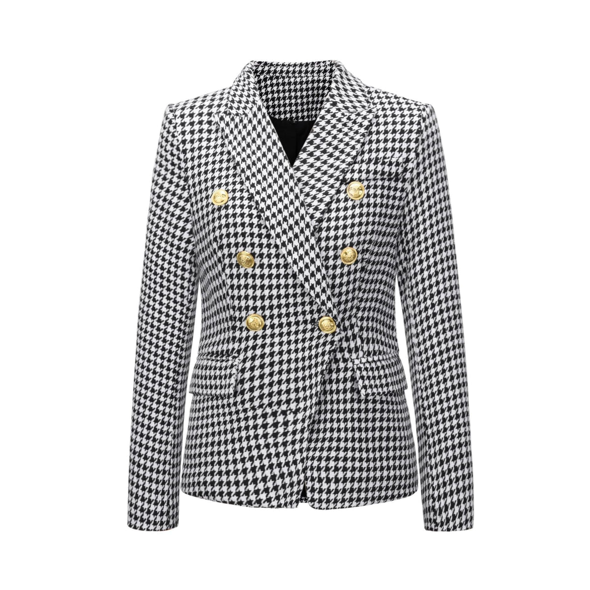 New Women Clothes Coat Autumn Winter Small Houndstooth Fashion Short Double Breasted Coat Blazer