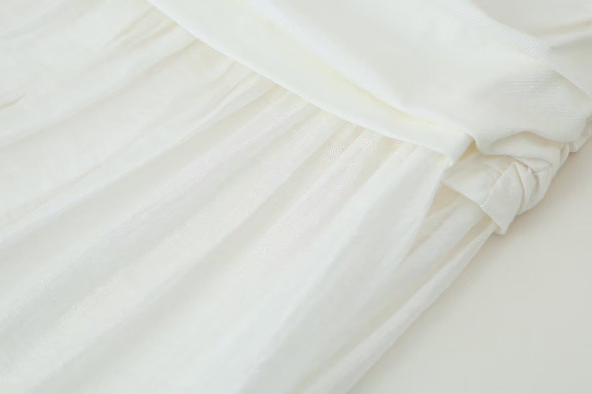 Women Pleated Decorative Stitching Mid Waist Midi Skirt