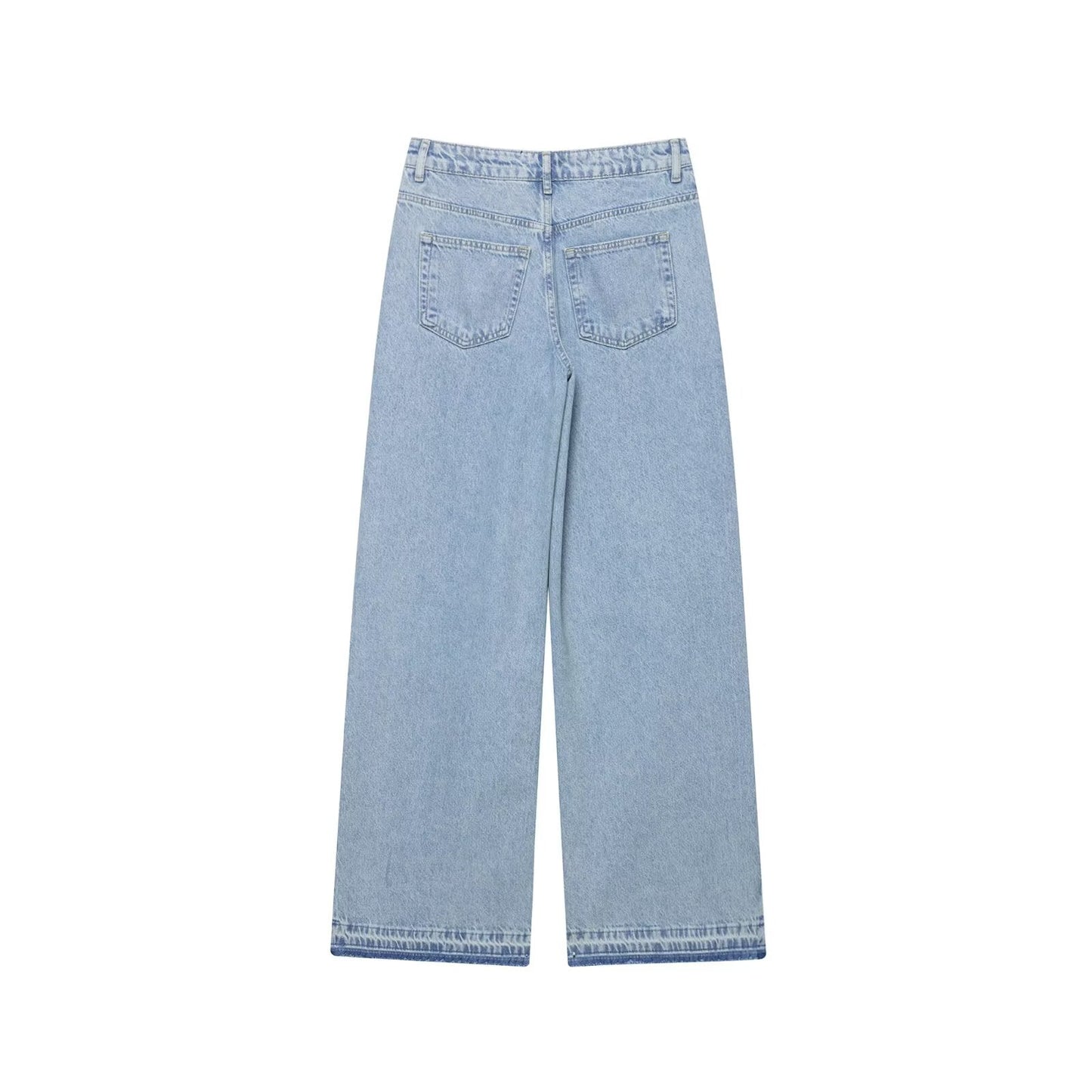 Women Clothing Spring Autumn Crochet Stitching High Waist Wide Leg Jeans