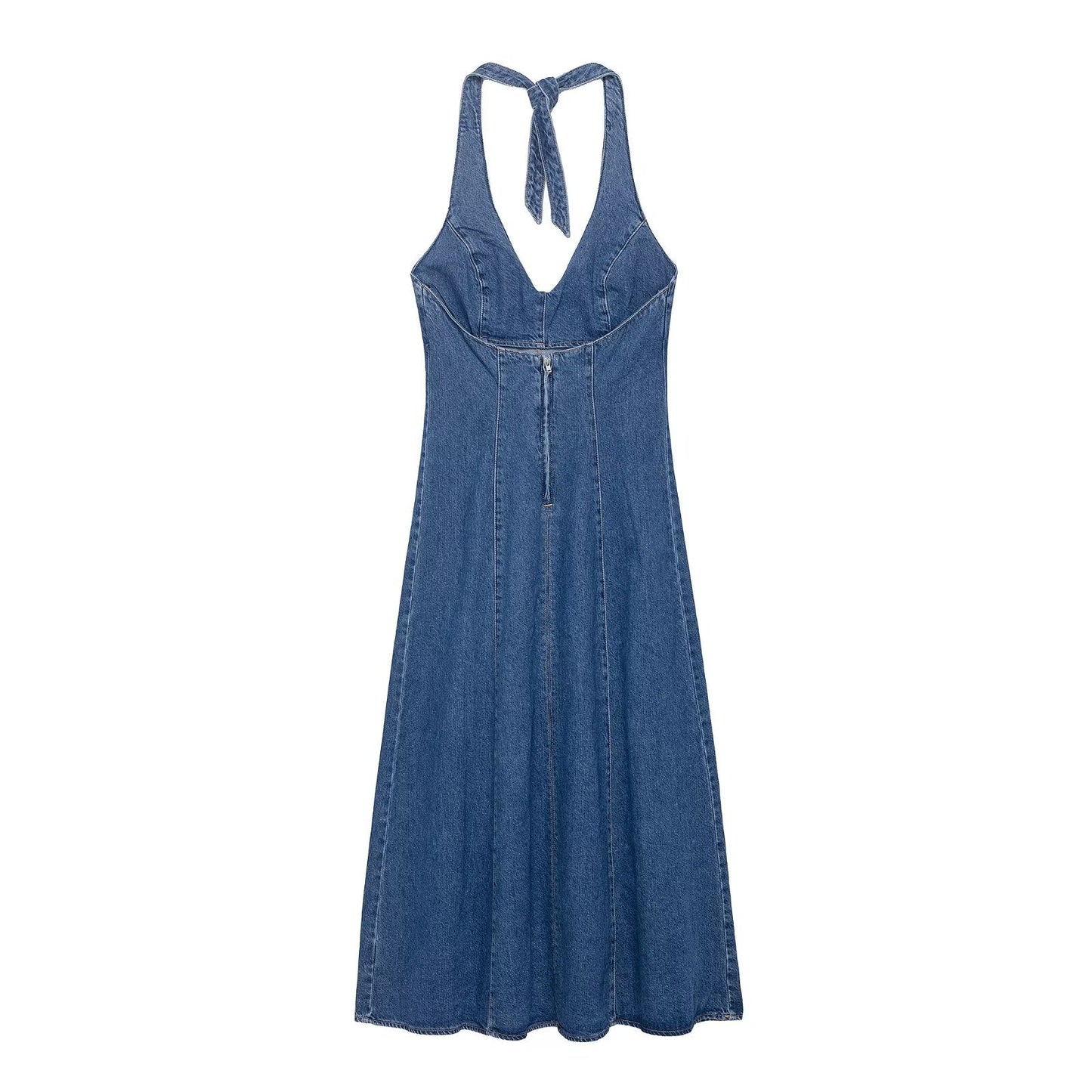 Women Clothing Autumn Halter V Neck Denim Dress
