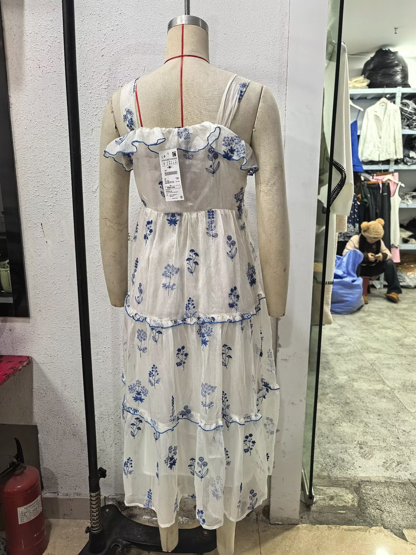 Gentle Sweet Lotus Leaf Lace up Embroidered off the Shoulder Slip Dress Dress Summer Slim Youthful Holiday Midi Dress