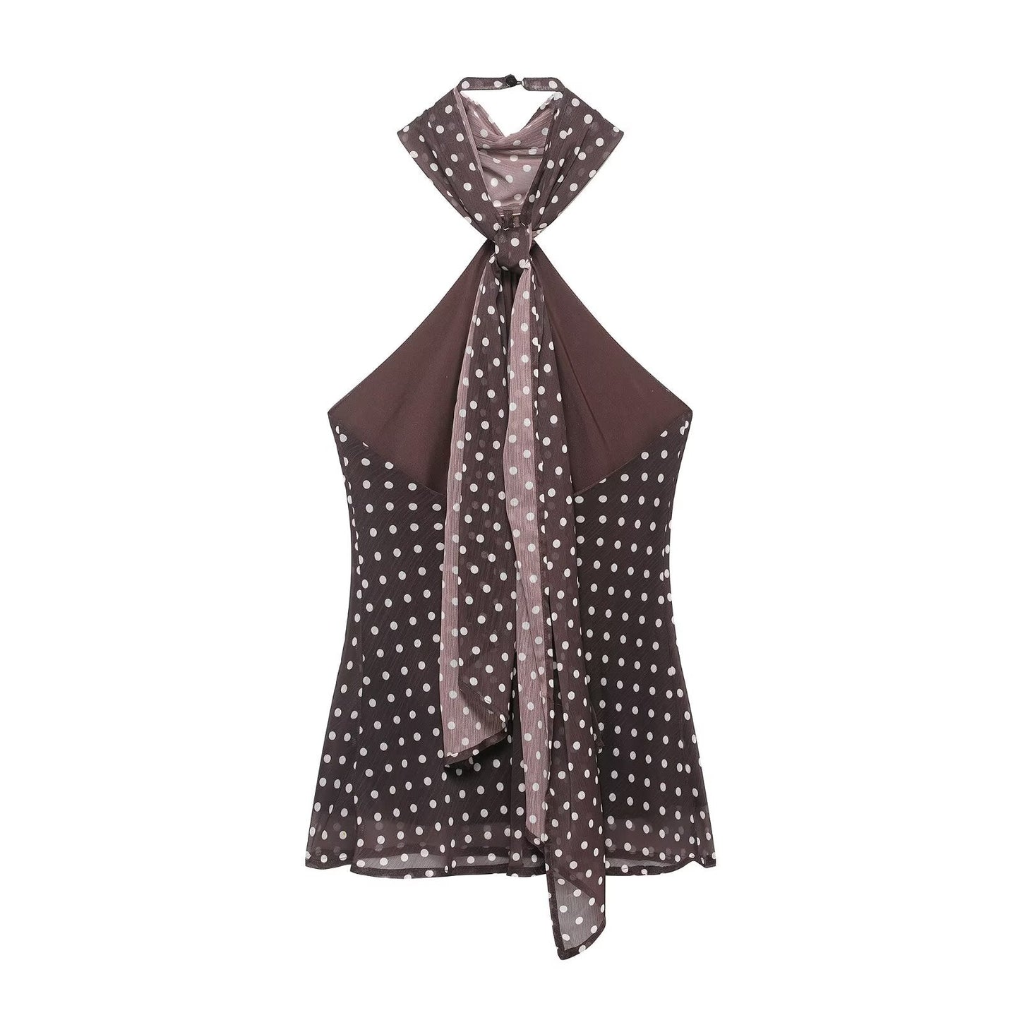 Women Clothing Spring Backless Polka Dot Accessories Hanging Collar Top