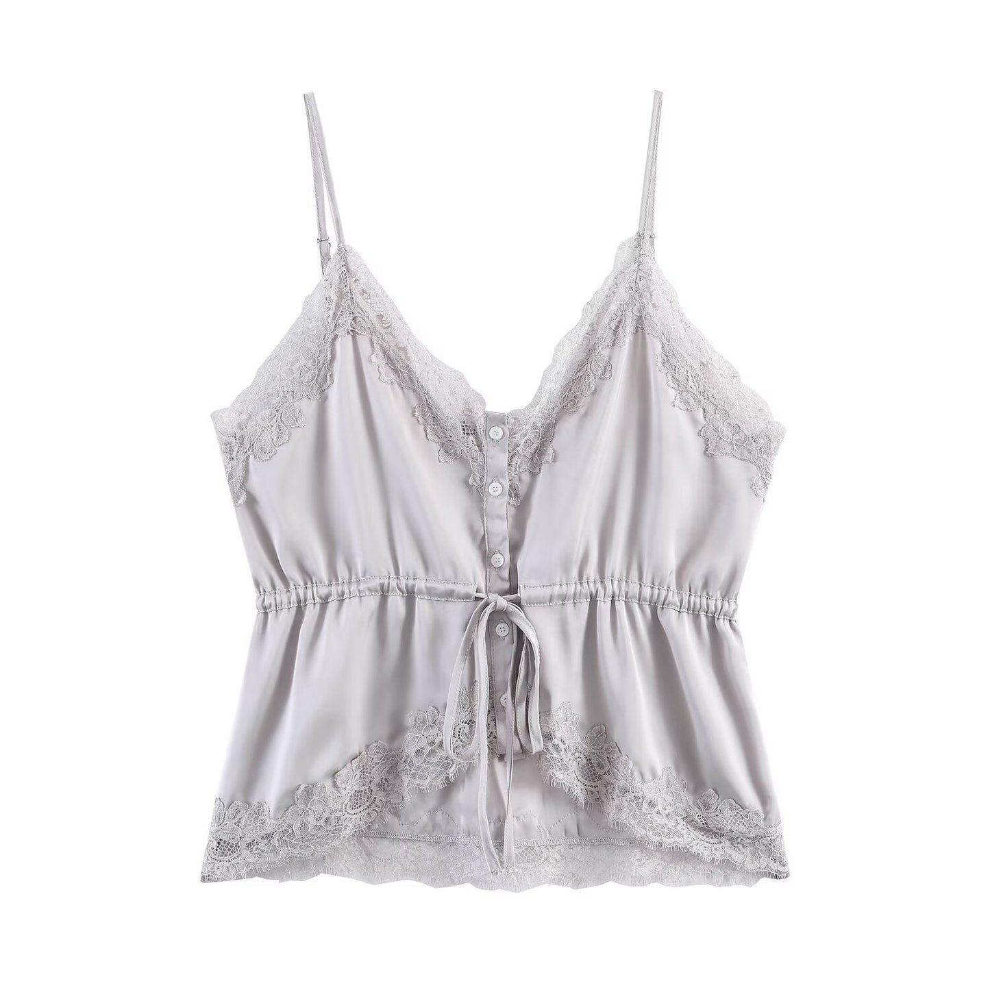 Women Clothing Lace Decorative Silk Satin Texture Top Camisole