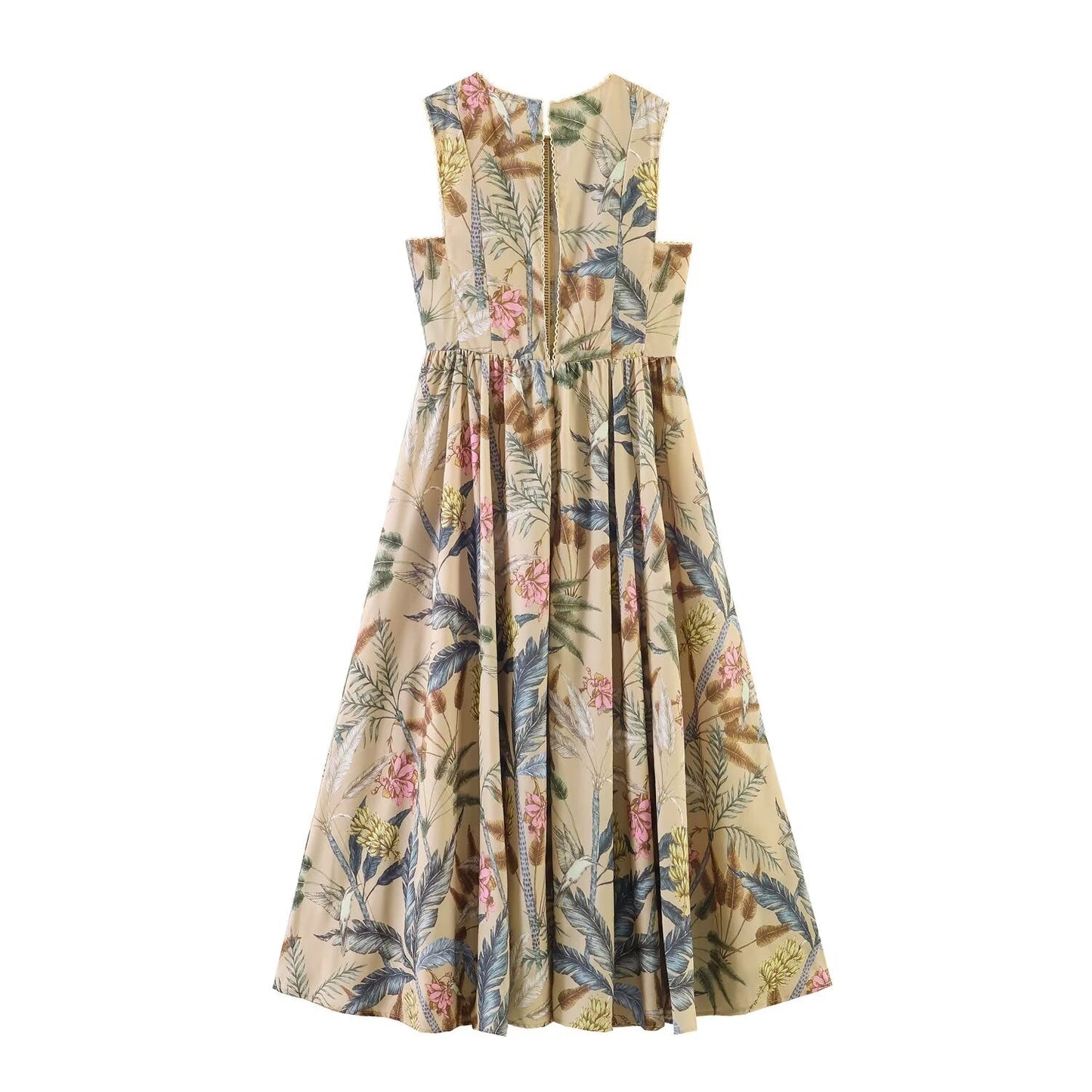 Women Clothing Summer Plant Print Sleeveless Dress