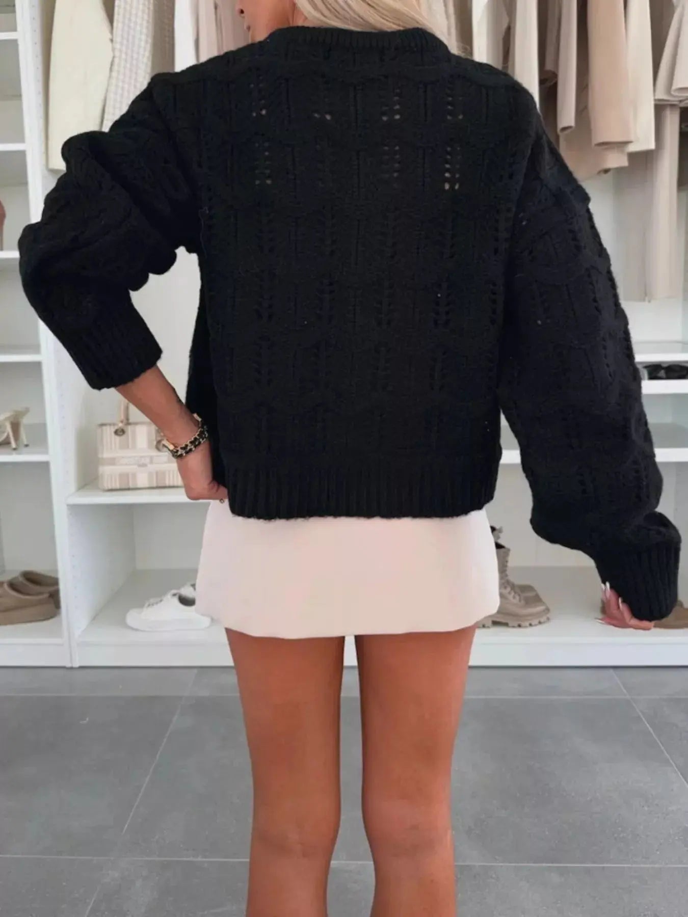 Round Neck Openwork Sweater