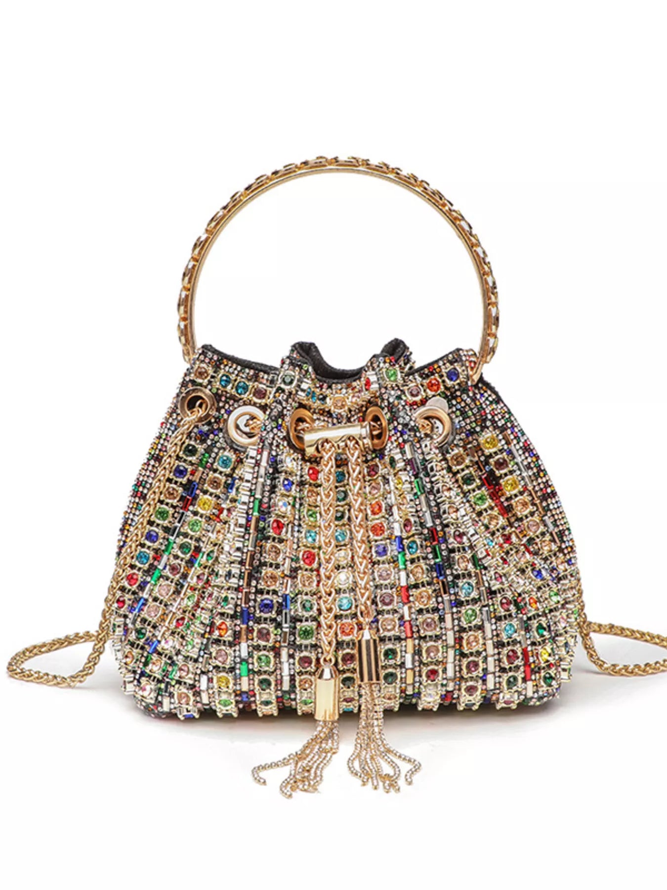Bucket Style Rhinestone Crossbody Bag