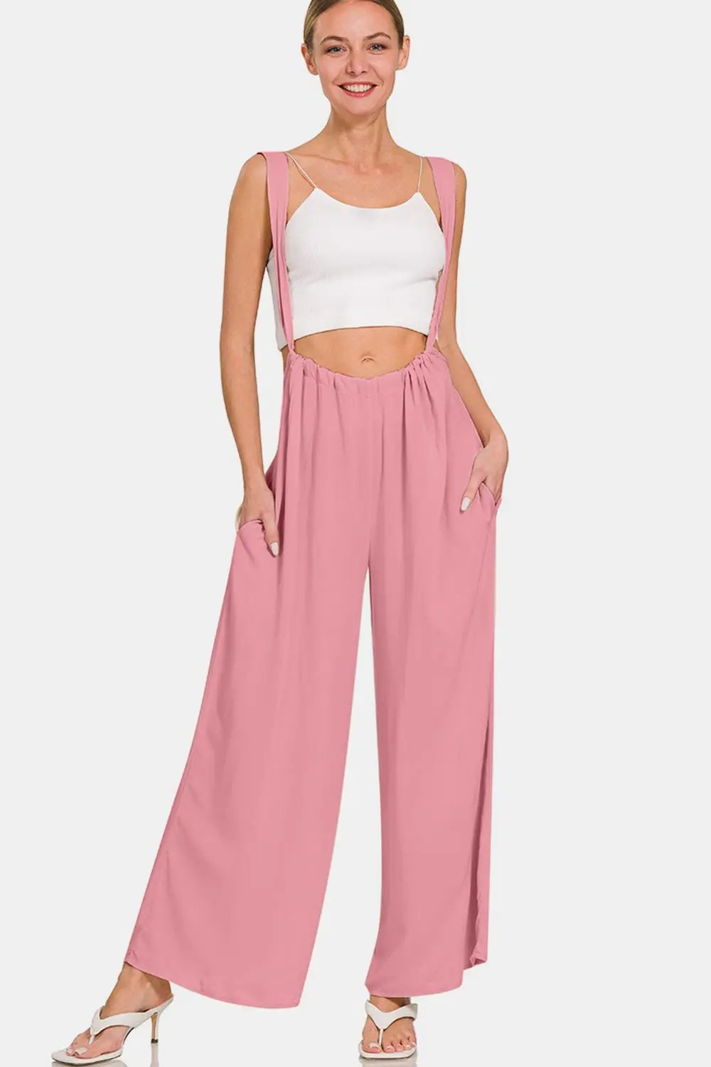 Dresses Trendsi TIKTOK - Chic Zenana wide leg overalls with pockets and ruched