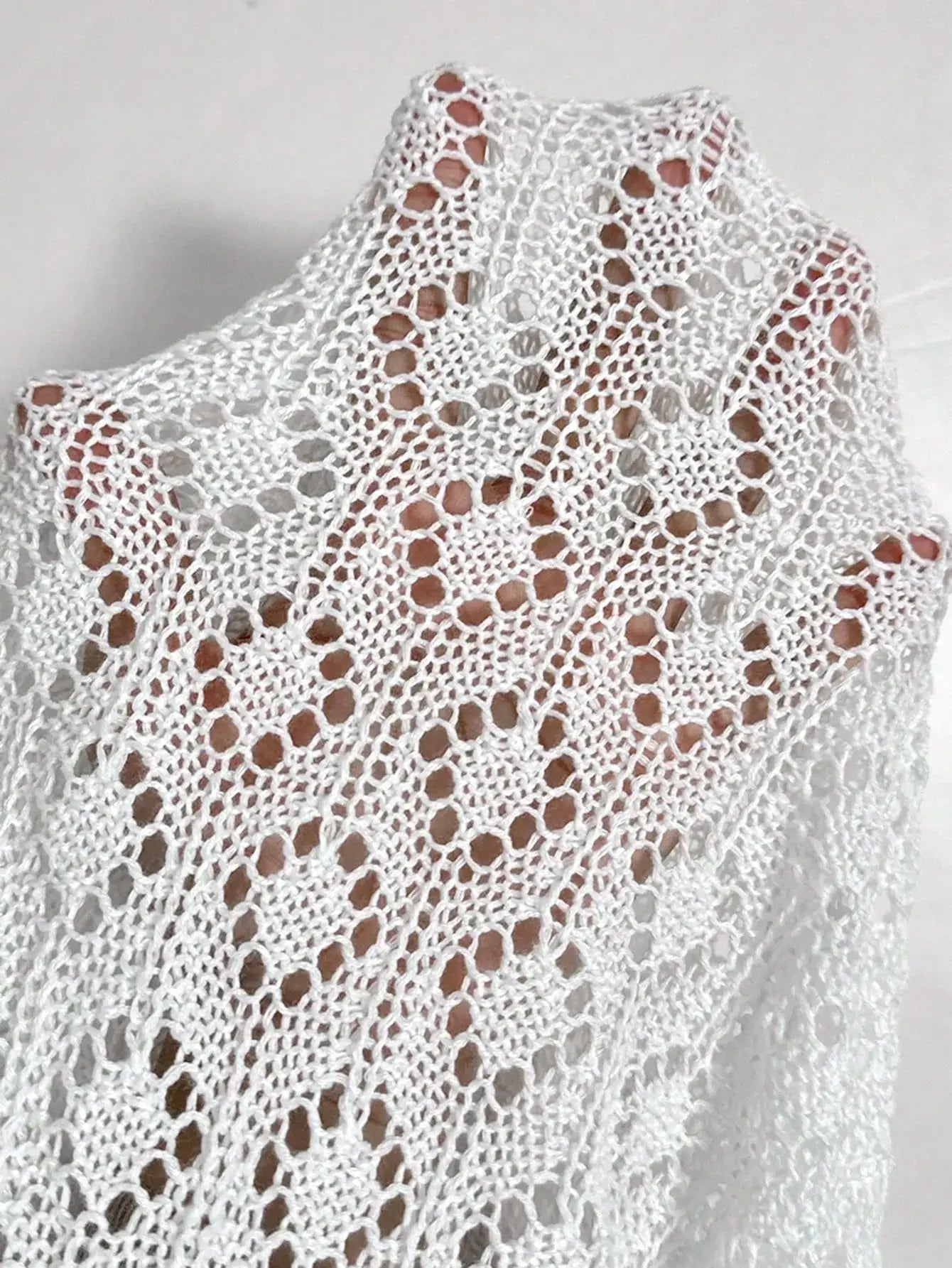 Ruffled Openwork Knit Short Sleeve Top – Sheer Lightweight Layer