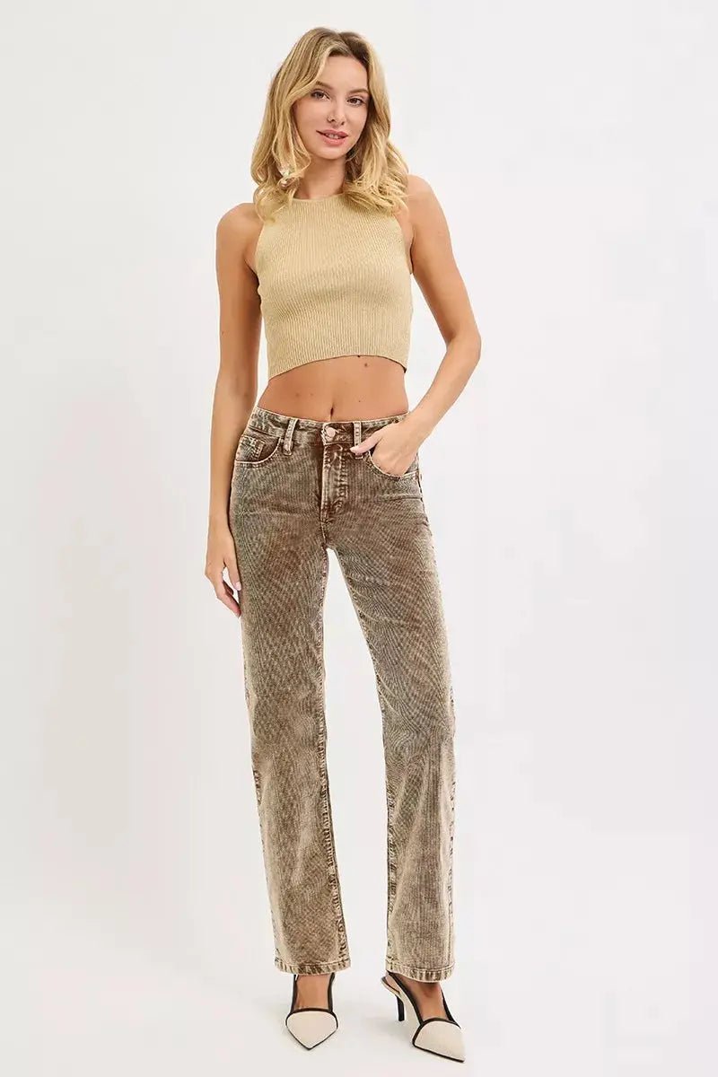 Tummy Control Mid Rise Straight Leg RISEN Corduroy Pants