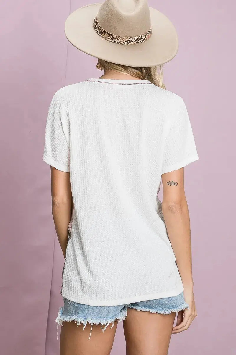 Women's Casual Top Women's Top - Color Block Waffle Knit - Soft & Relaxed