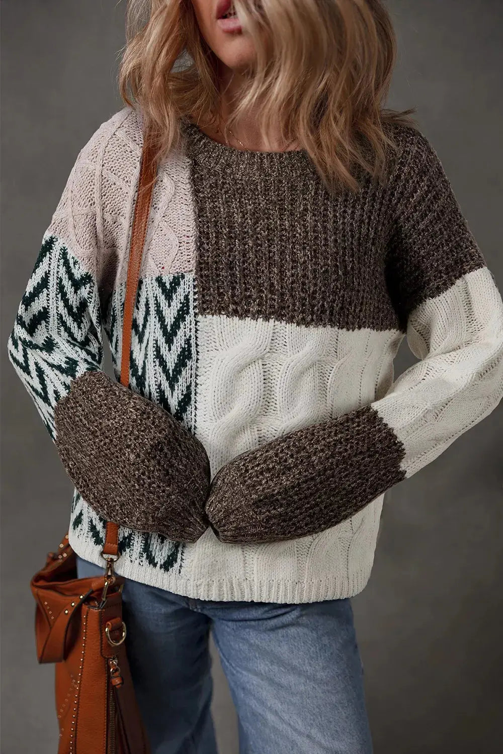 Color Block Cable Knit Sweater