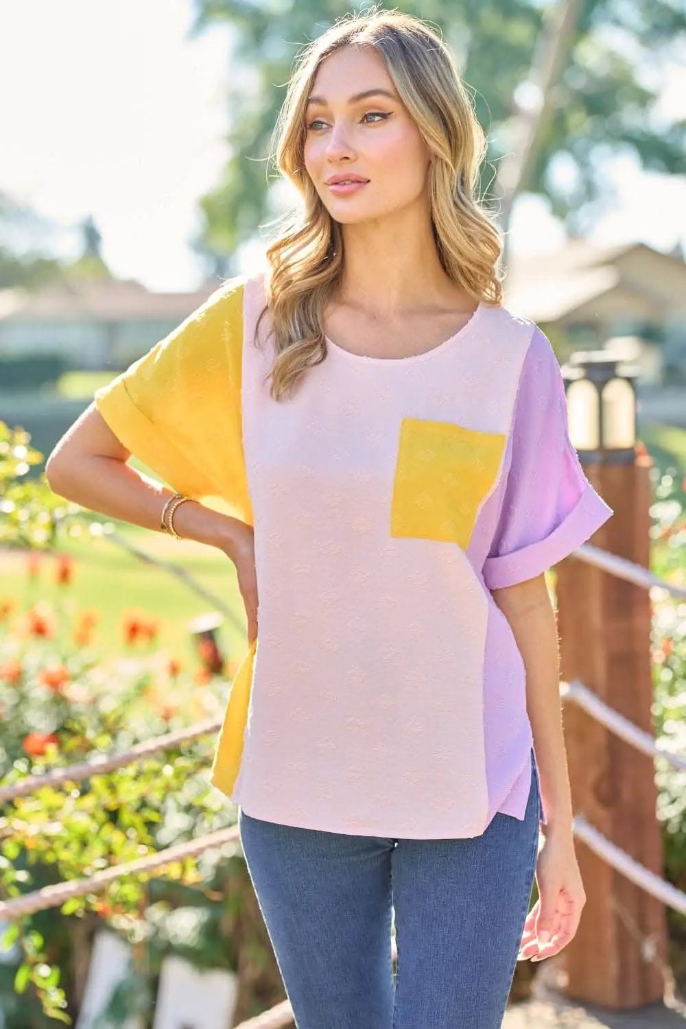 T-Shirts Trendsi Hailey & Co Color Block Top Women's Casual T-Shirt USA Shipped