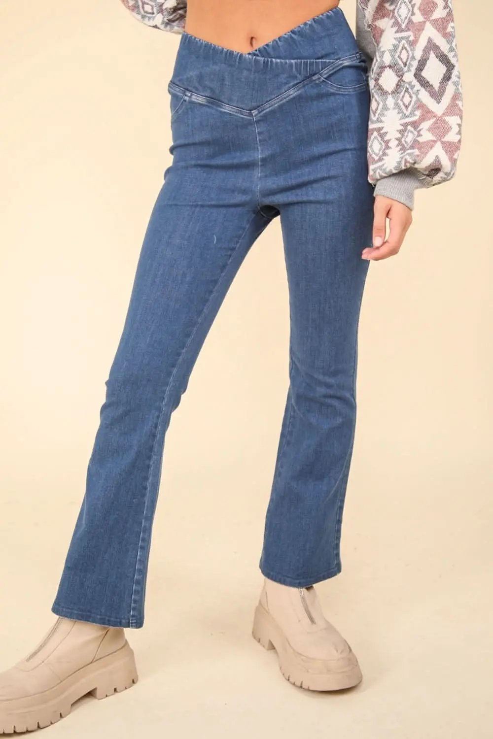 Women's Washed Denim Leggings | Trendsi Crossover Fit