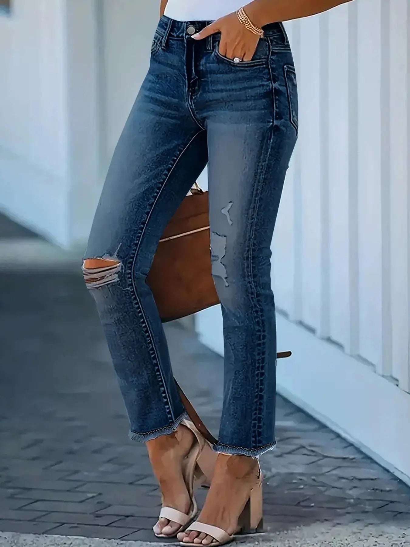 High-Waisted Distressed Skinny Jeans