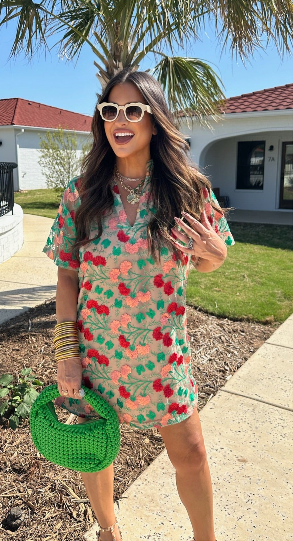 Lulu Short Sleeve Mini Caftan- Precious Coral