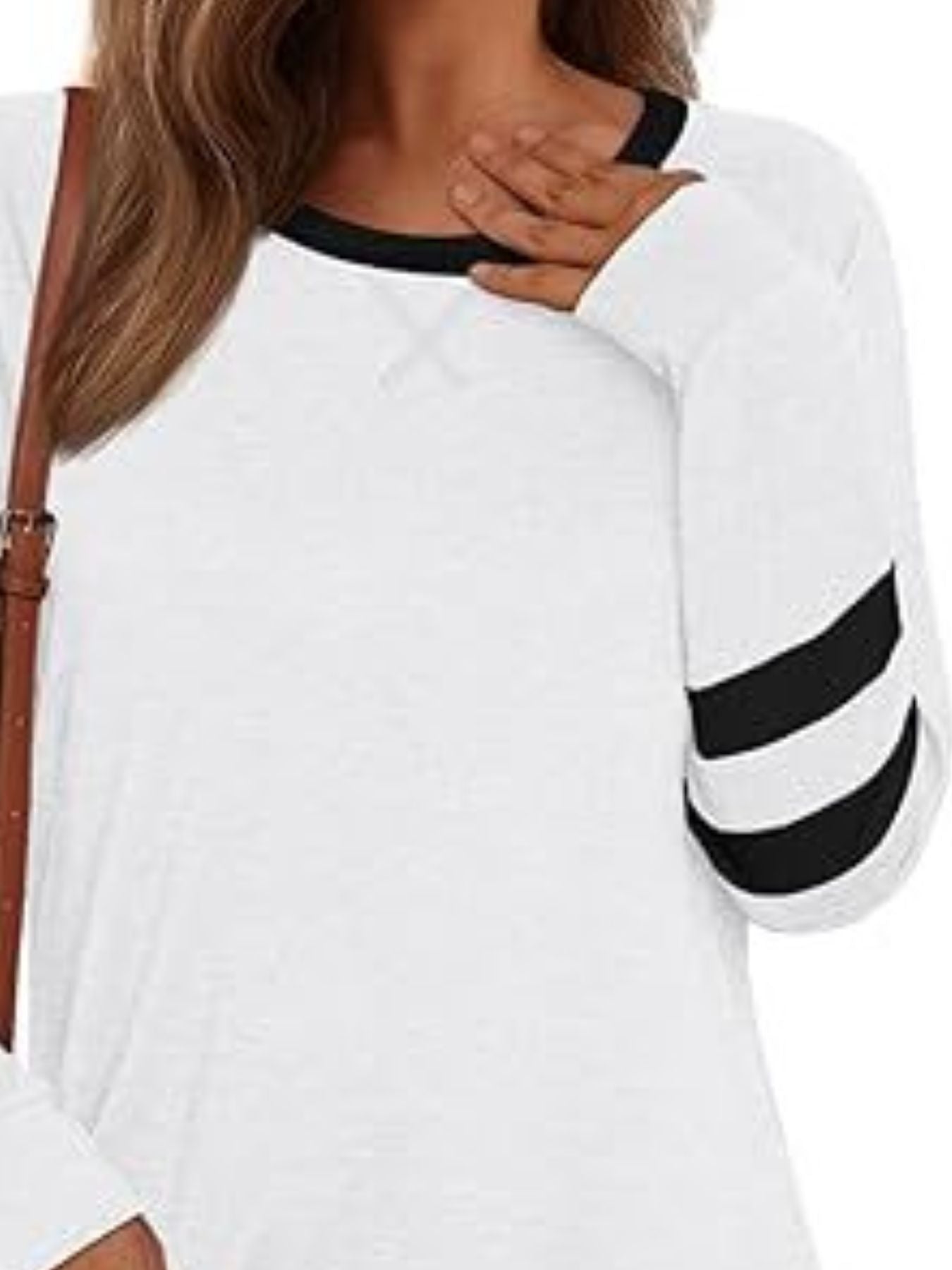 Casual Striped Sleeve Round Neck Long Sleeve T Shirt