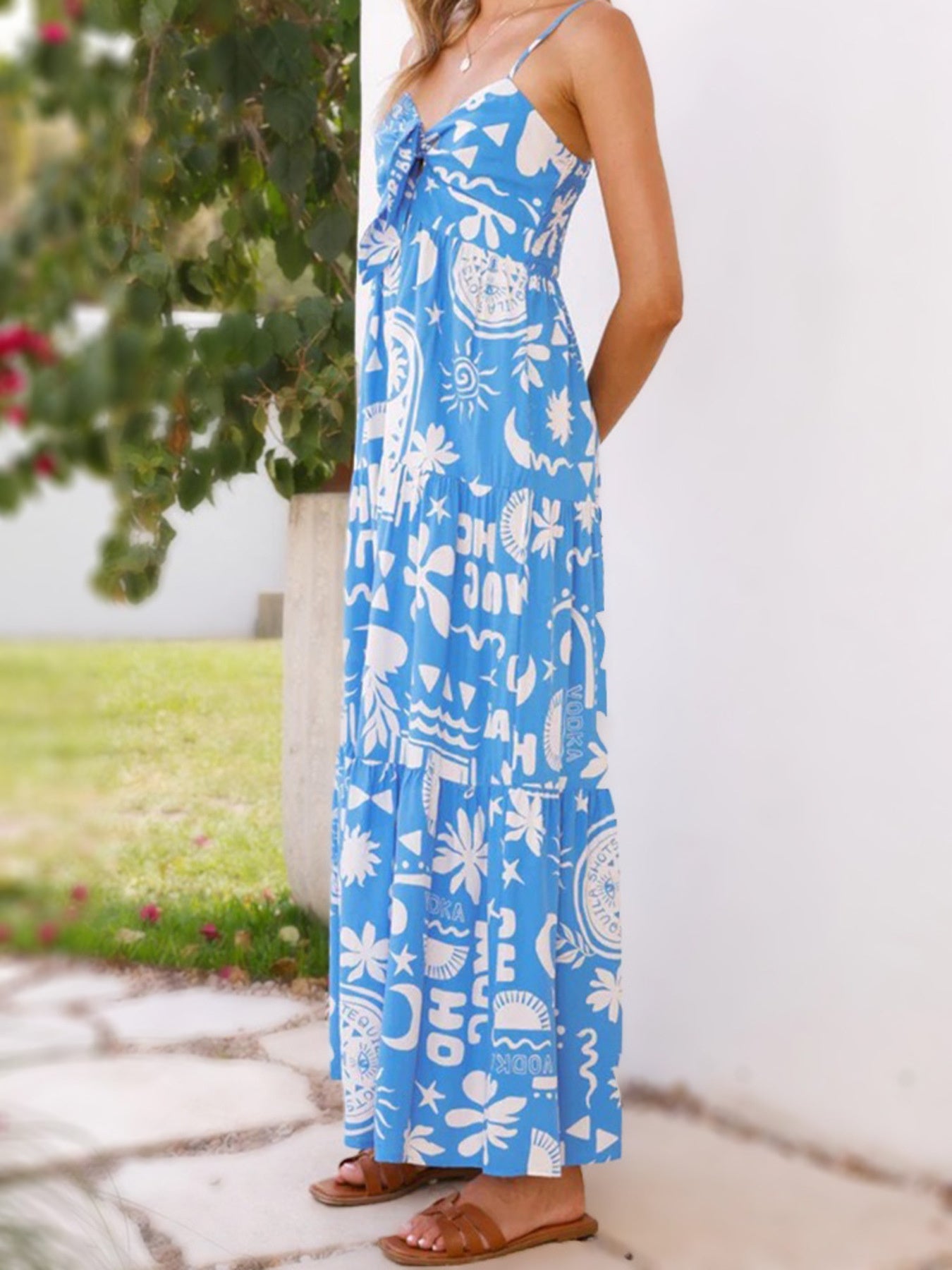 Printed Tie Front Maxi Dress