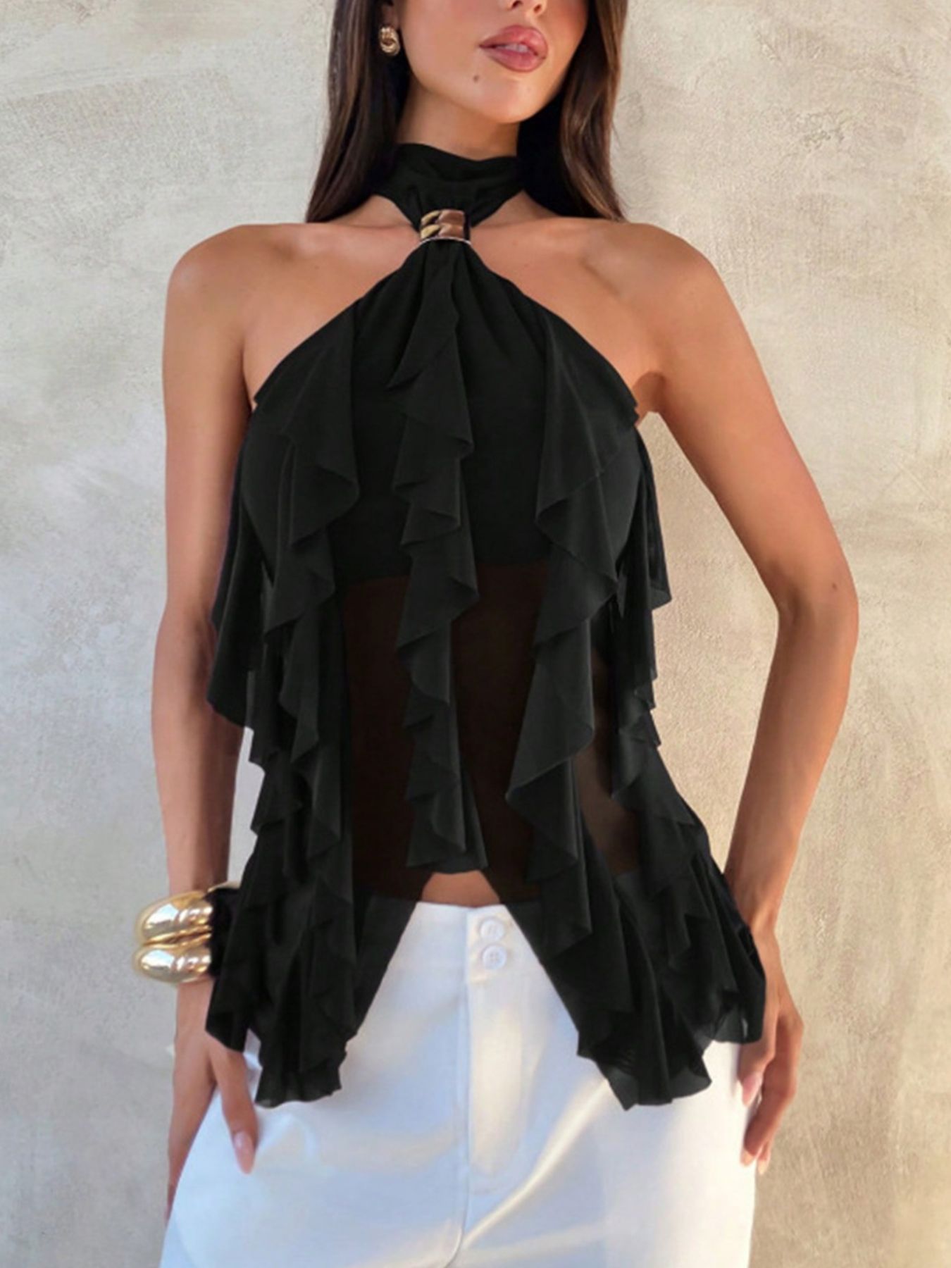 Ruffled Halter Neck Cami Top