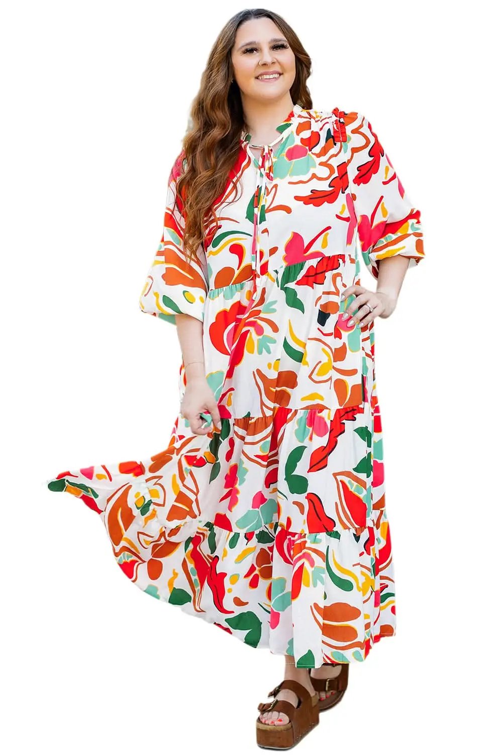 Dresses Love Salve Orange Floral Dress Women's Vacation H-Line Spring Style Lightweight