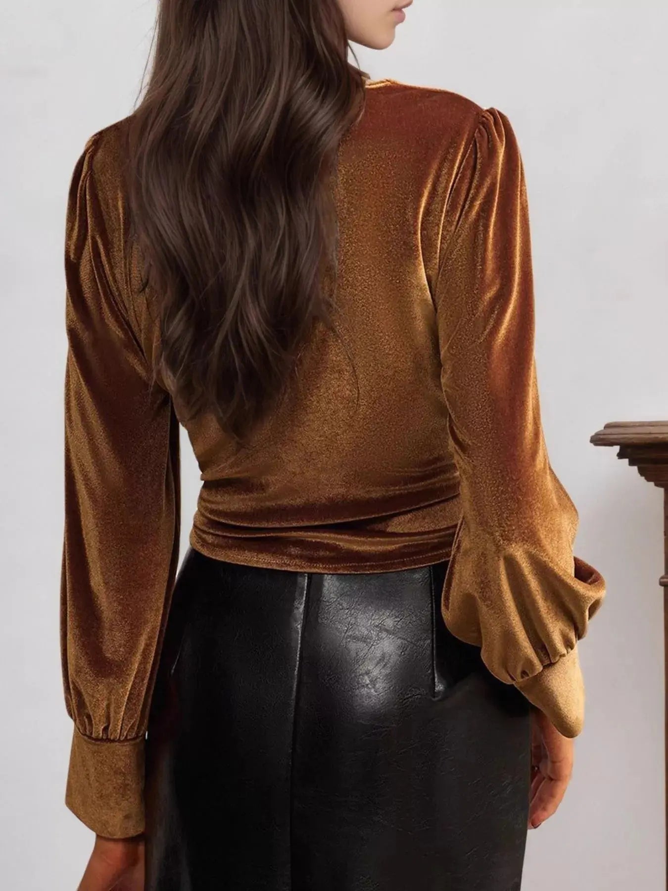 Twisted V Neck Long Sleeve Blouse