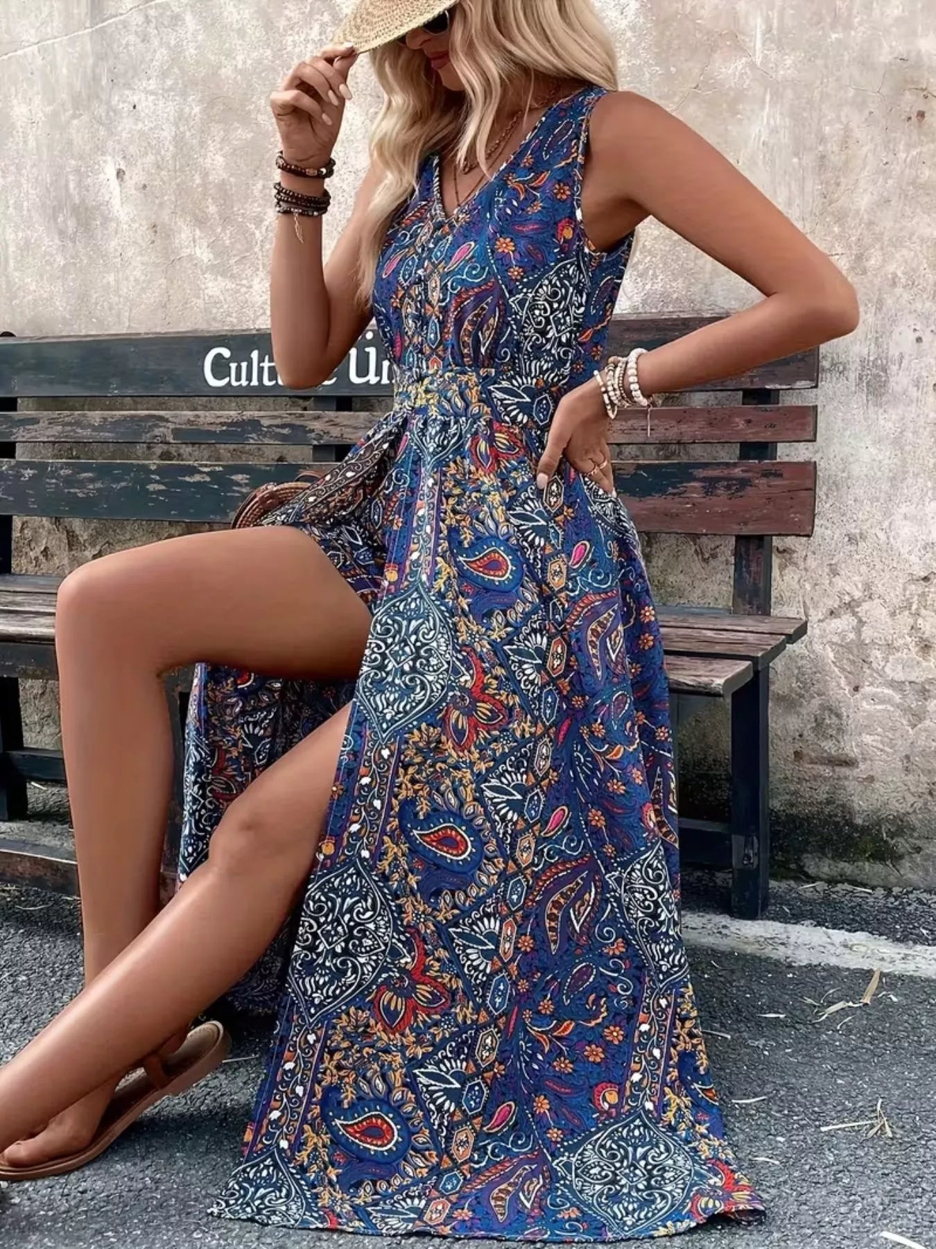 Paisley Print Sleeveless Romper with Long Top