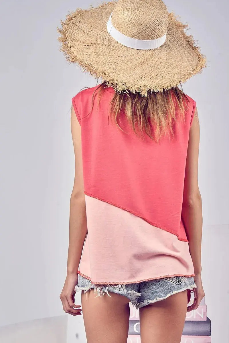 Trendsi Henley Top Color Block Soft Casual Style