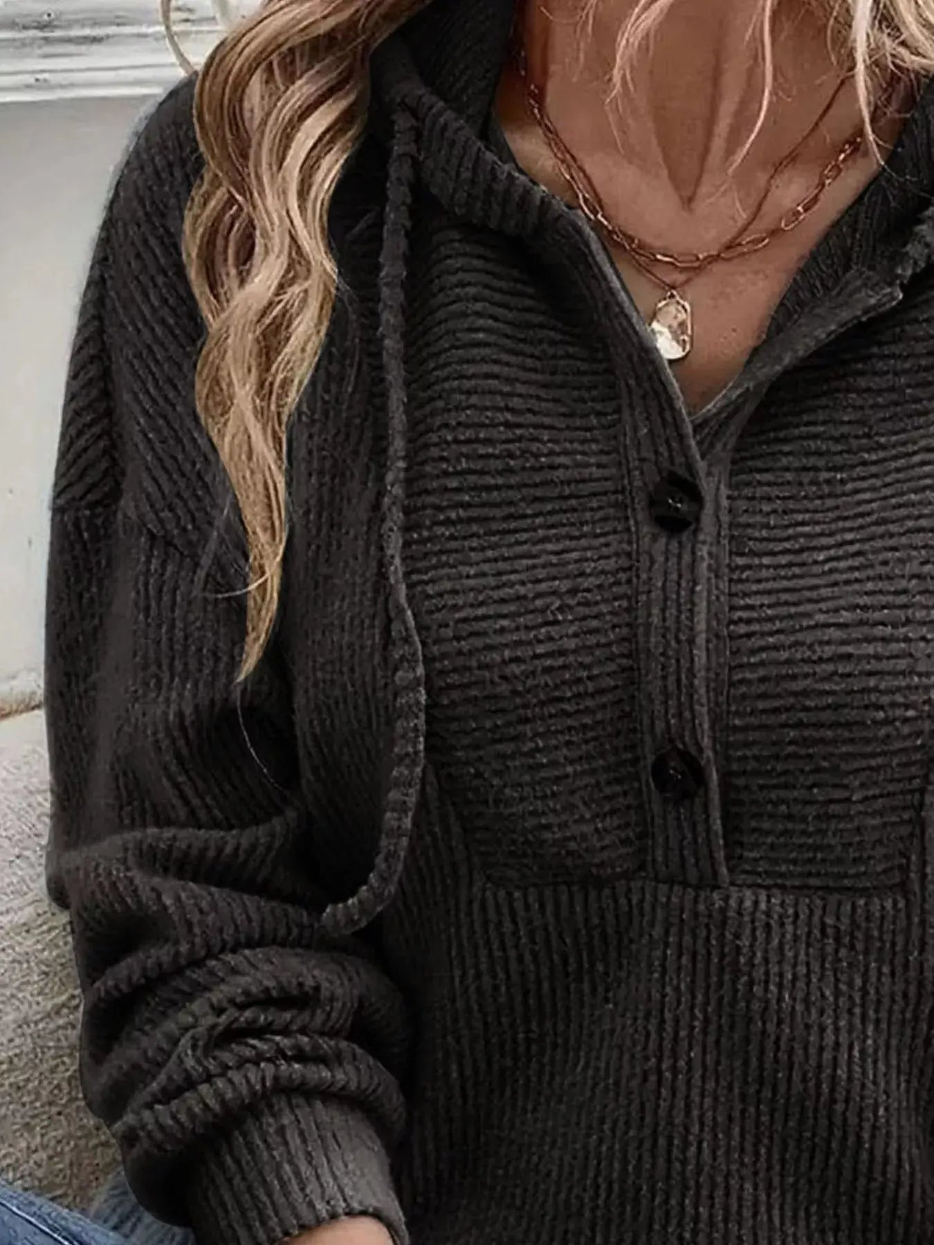 Button Front Drawstring Hoodie