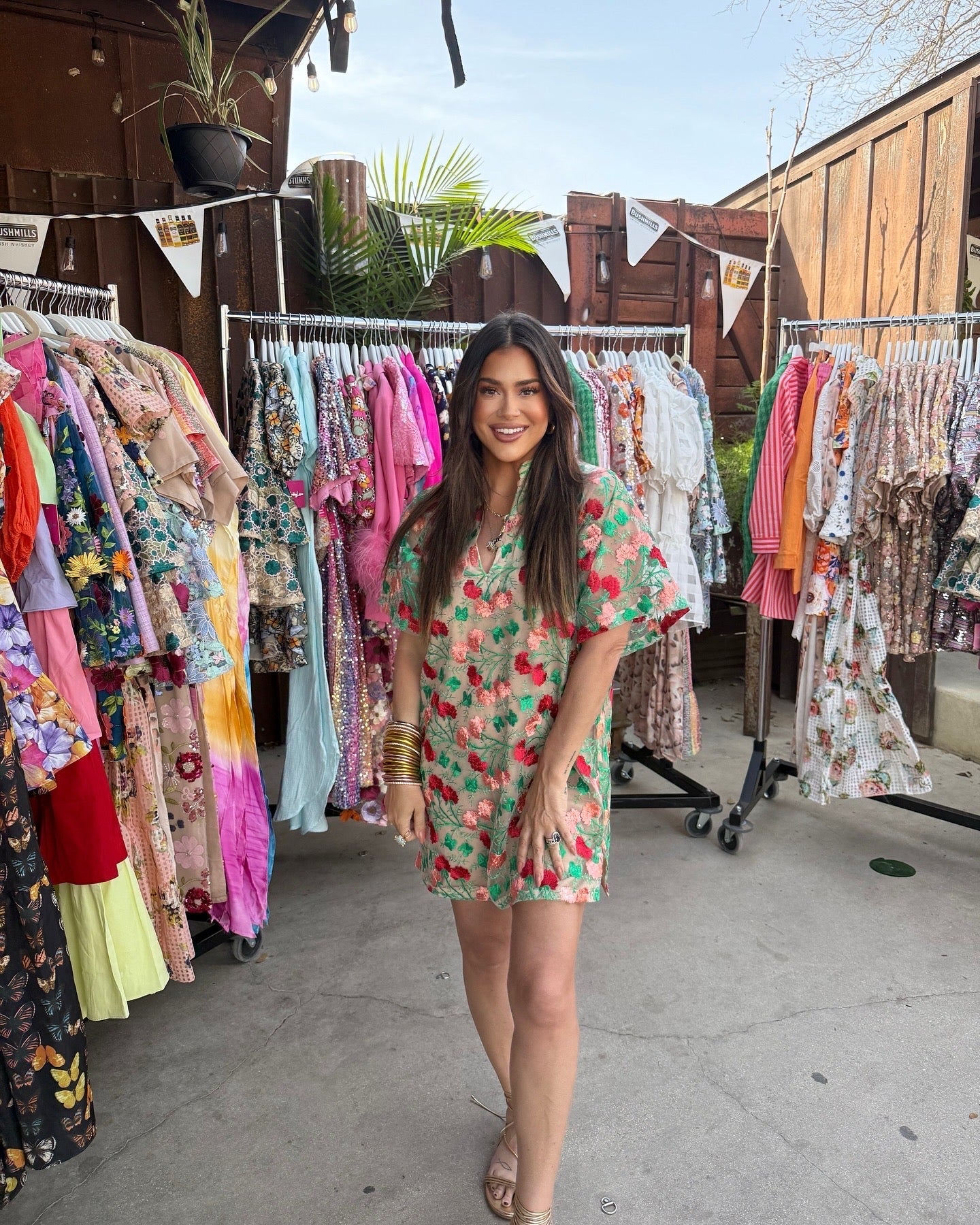 Lulu Short Sleeve Mini Caftan- Precious Coral