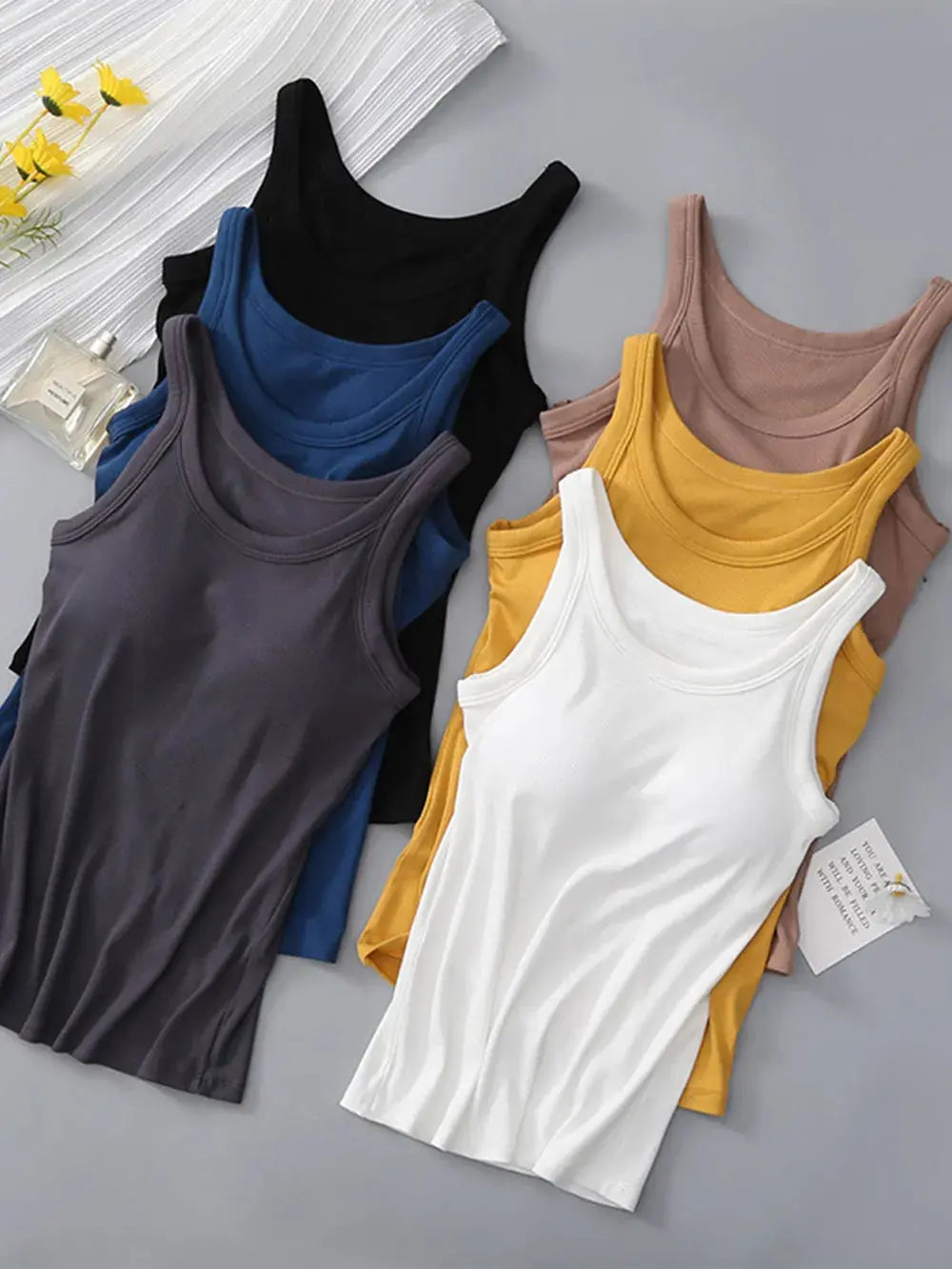 Round Neck Tank Top with Built In Bra