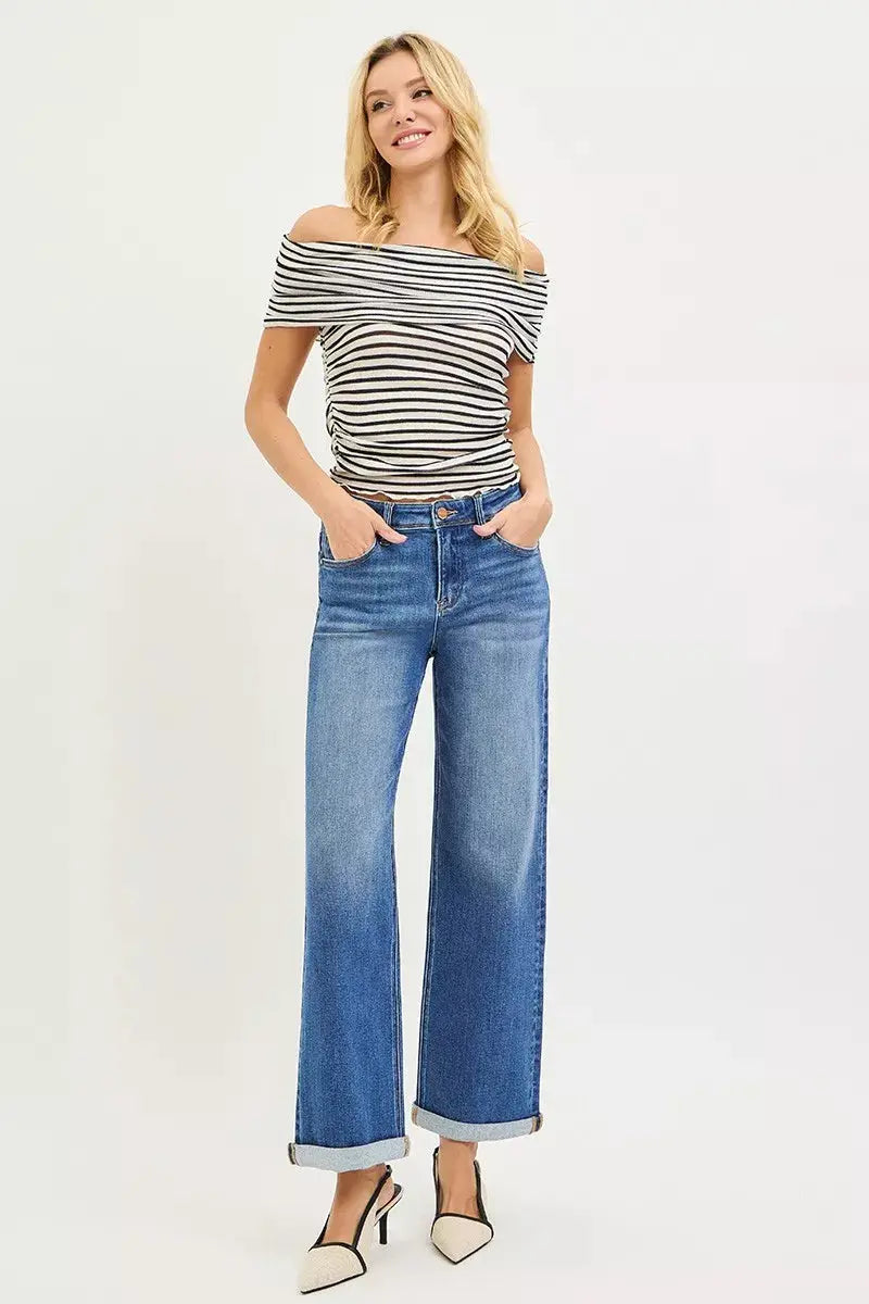 RISEN Jeans - Plus Size High Rise Relaxed Fit Ankle Straight Cuff Jeans