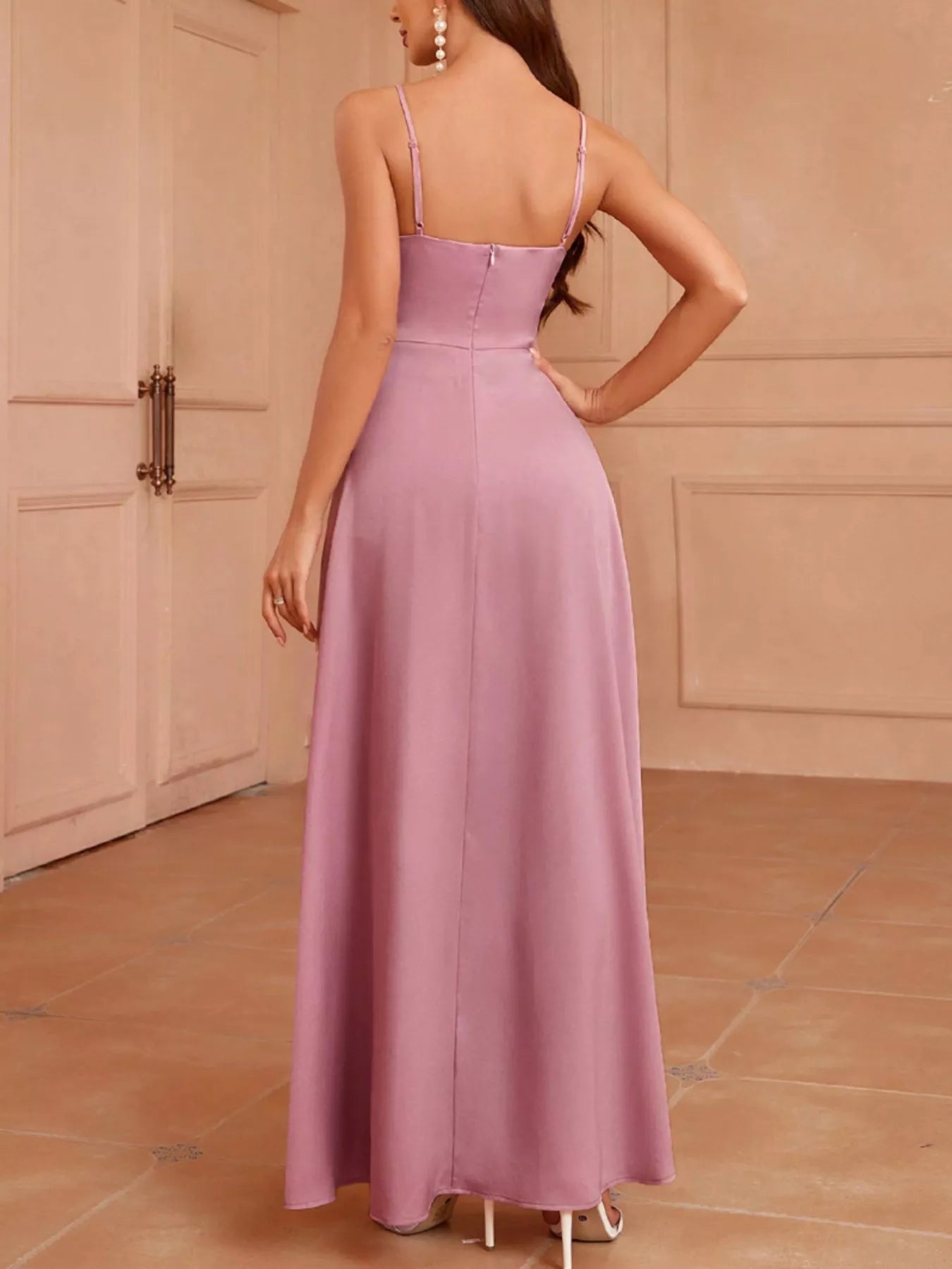 Elegant Wrap Bodice Slit Spaghetti Strap Maxi Dress