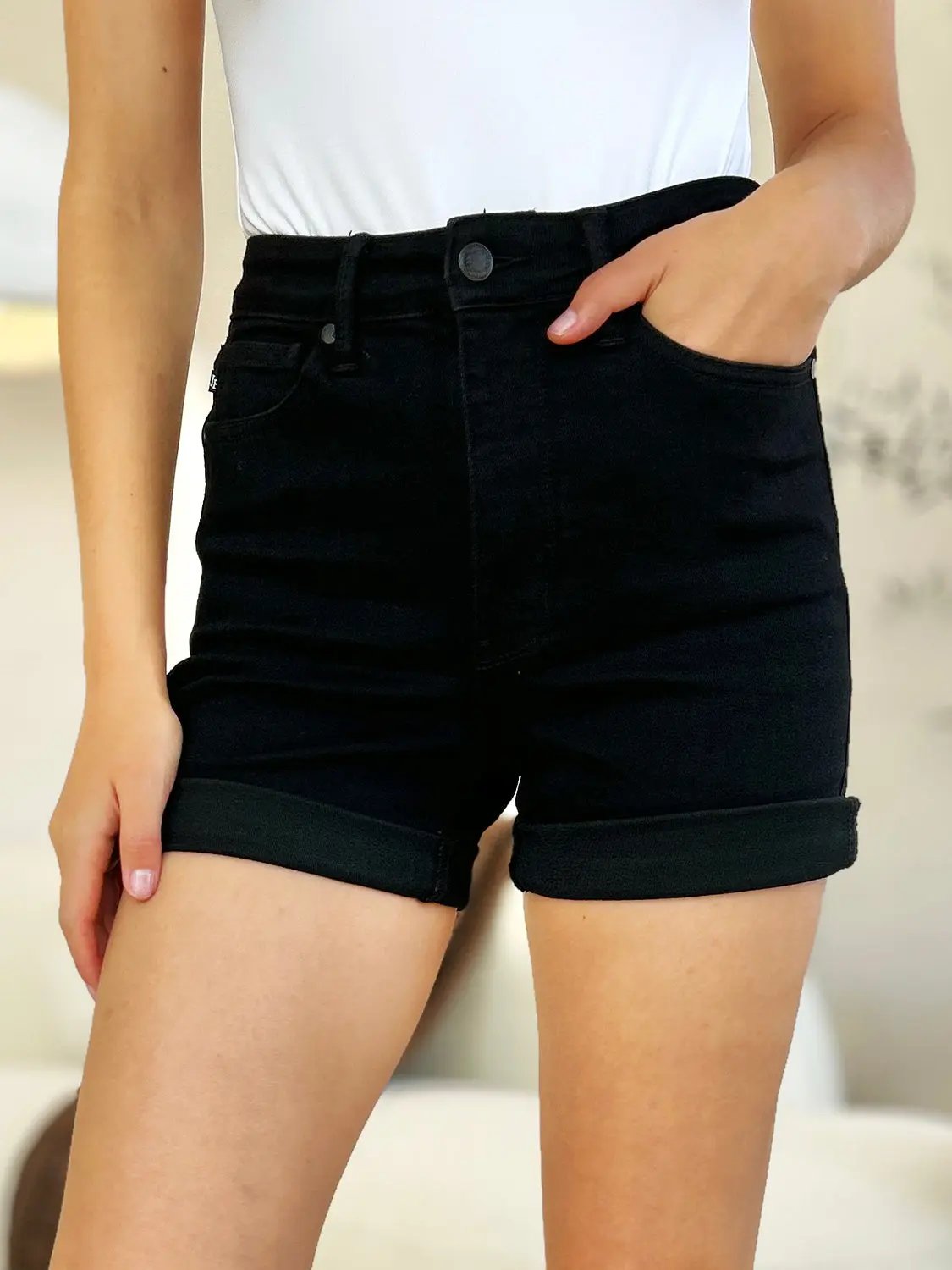 Trendsi Women's High-Rise Cuffed Denim Shorts - Casual Style