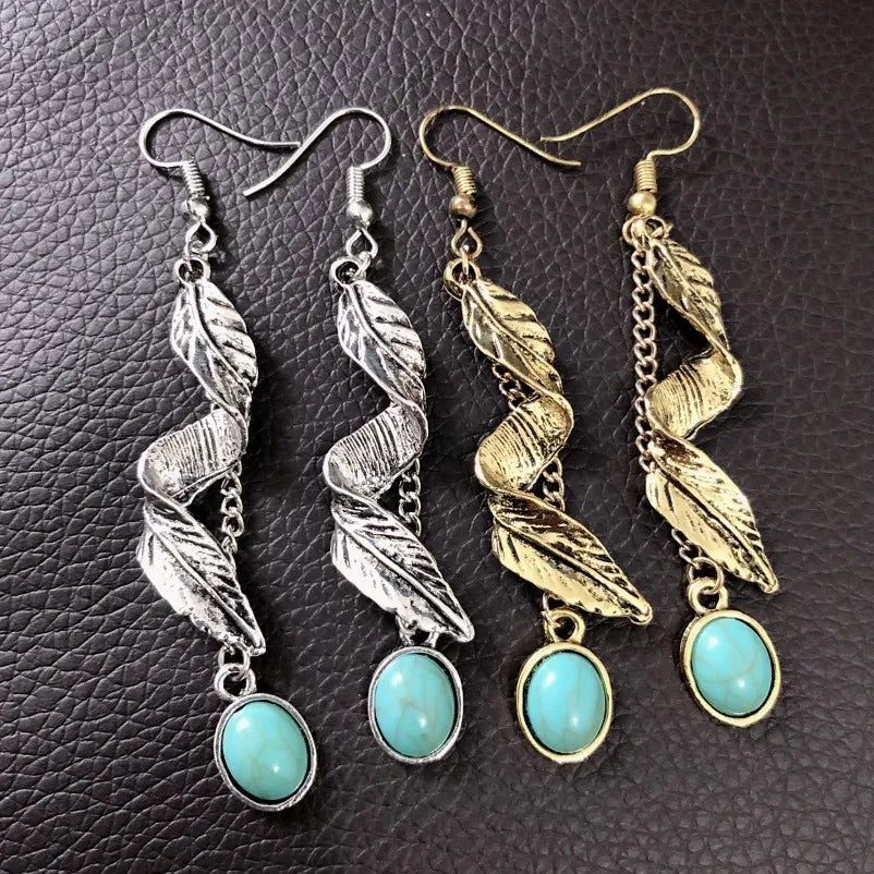 Artificial Turquoise Alloy Leaf Earrings