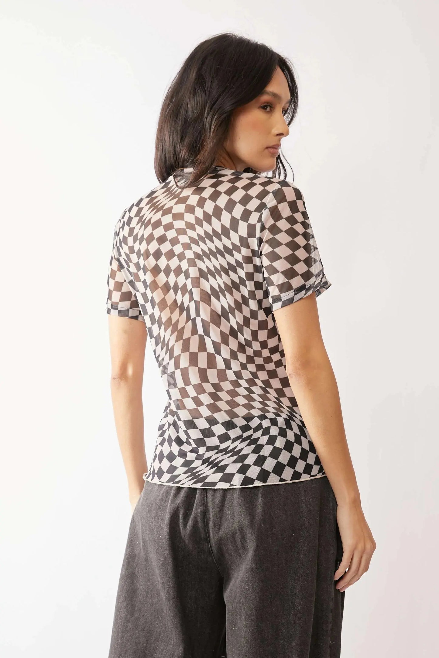 Trendsi Checkerboard Mesh Top - Breathable Casual Tee