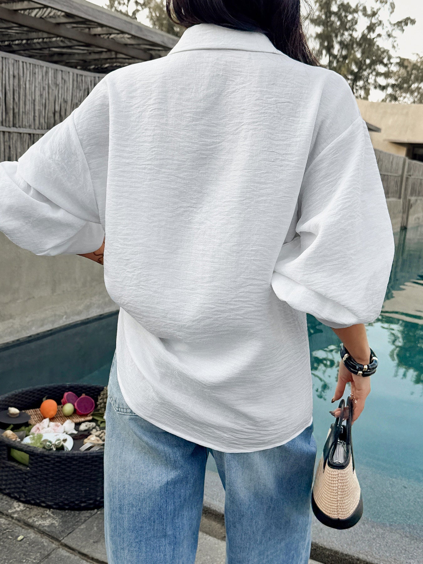 Women's Button Up Lantern Sleeve Shirt