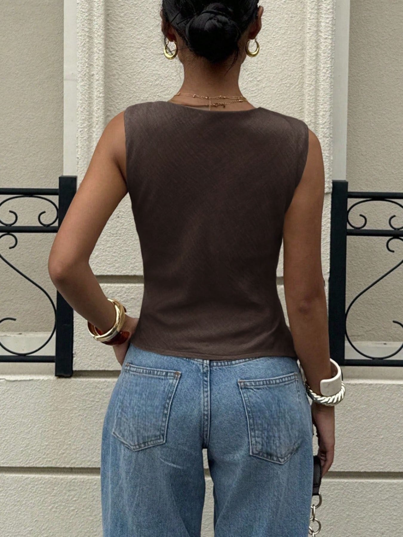 Chocolate Asymmetrical Cowl Neck Tank Top