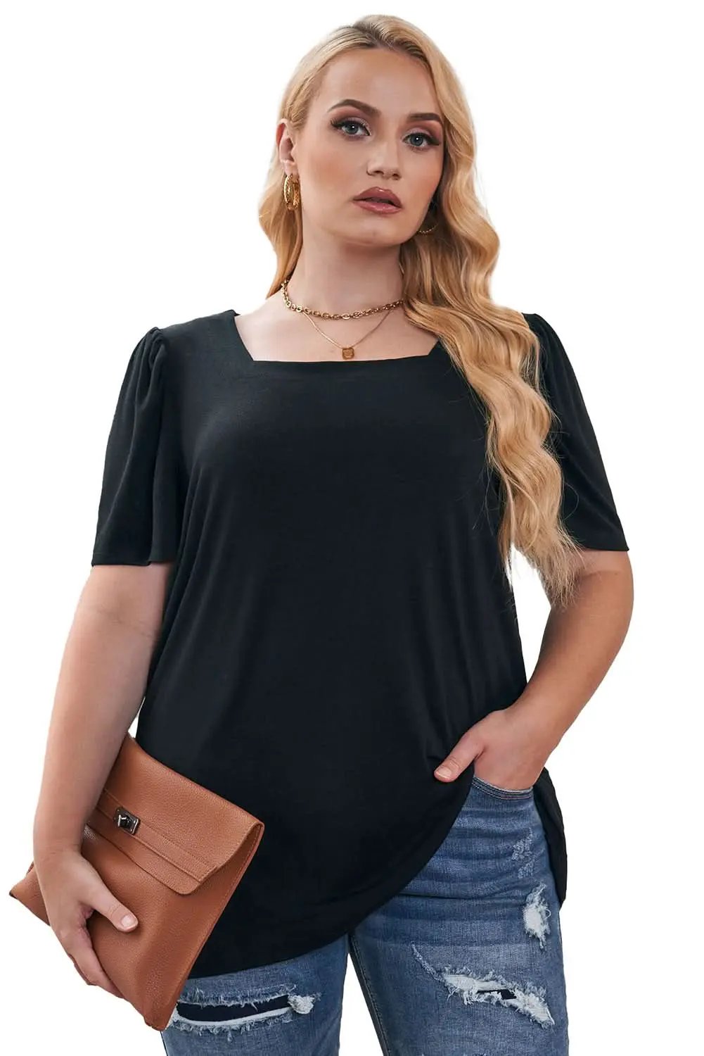 Plus Size Puff Sleeve Top Black | Love Salve