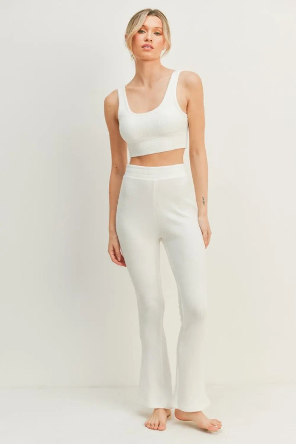 Trendsi Waffle Knit Set Women's Loungewear Tank & Flare Pants Comfy Two-Piece Set