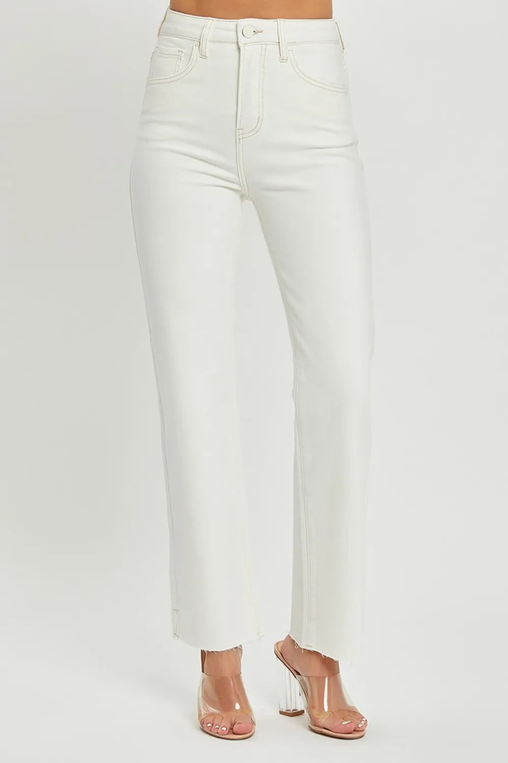 Plus Size 1XL High Rise Cream Color Tummy Control Straight Jeans