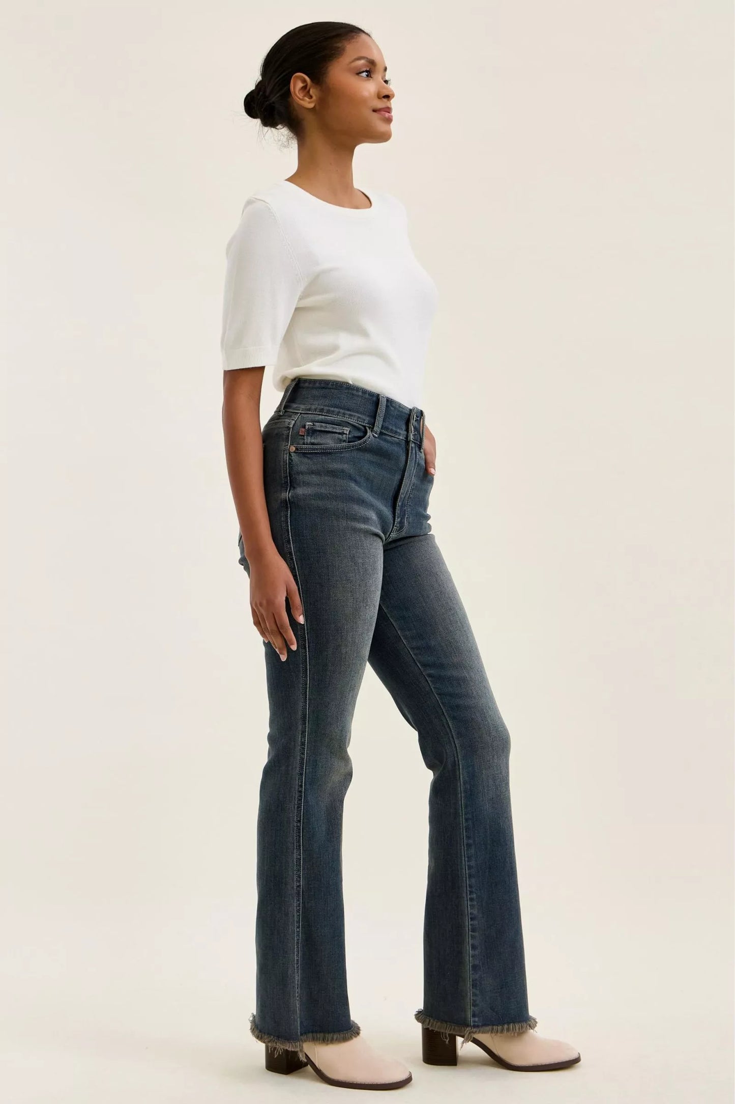 Judy Blue Double Button High Waist Frayed Hem Jeans