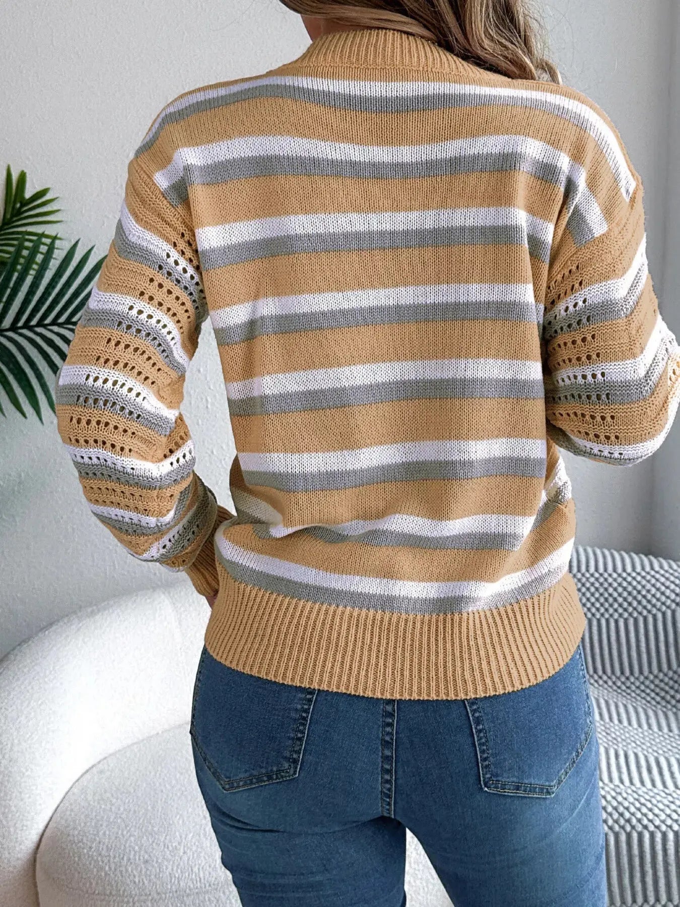 Round Neck Striped Long Sleeve Sweater