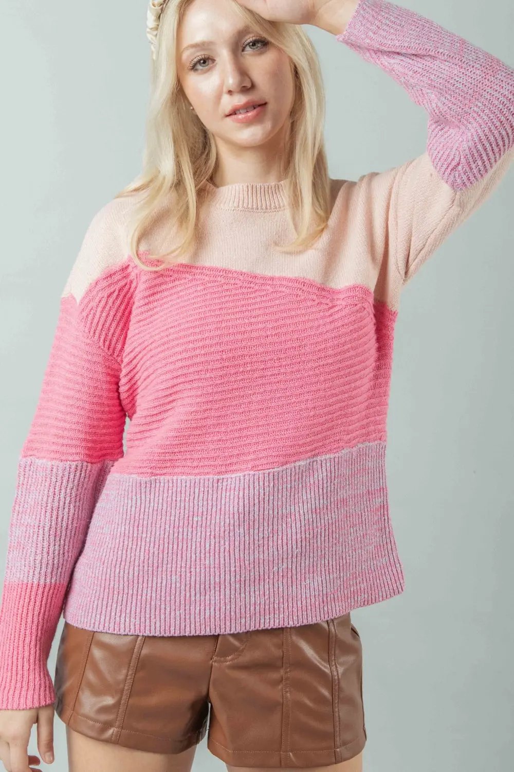 Sweaters Trendsi Color Block Sweater Women's Knit Top Long Sleeve, USA Shipped