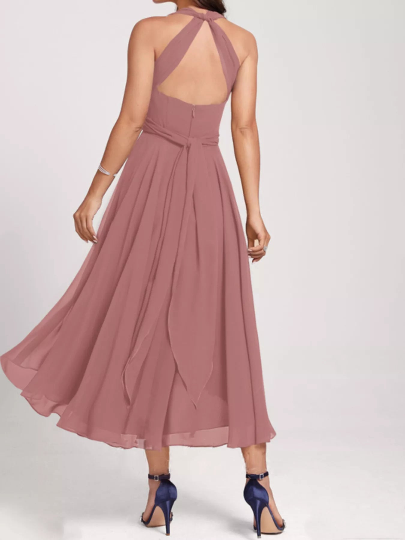 Ruched Crisscross A Line Midi Dress