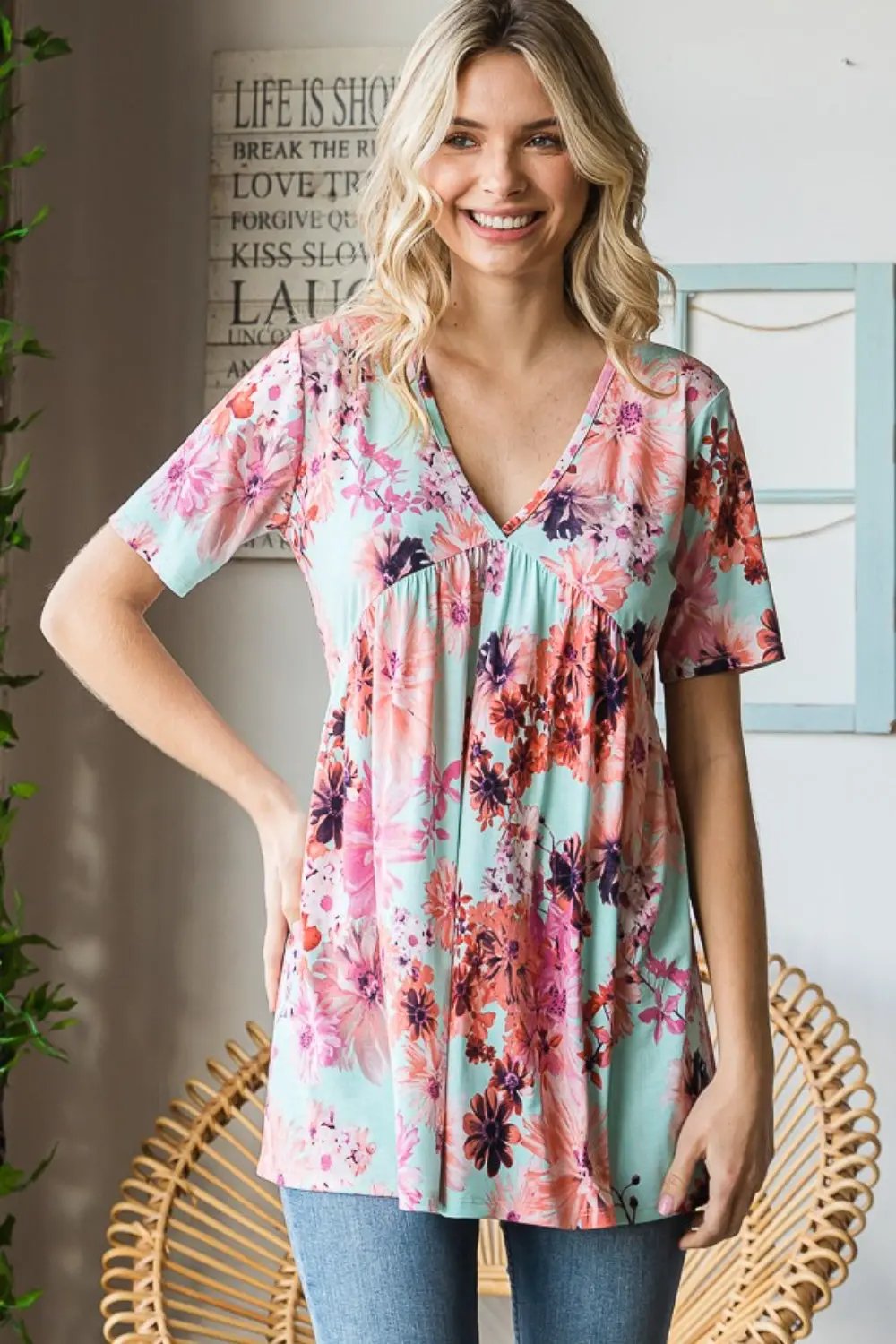 Accessories Trendsi Heimish Floral Blouse Women's V-Neck Babydoll Top Cute & Comfy