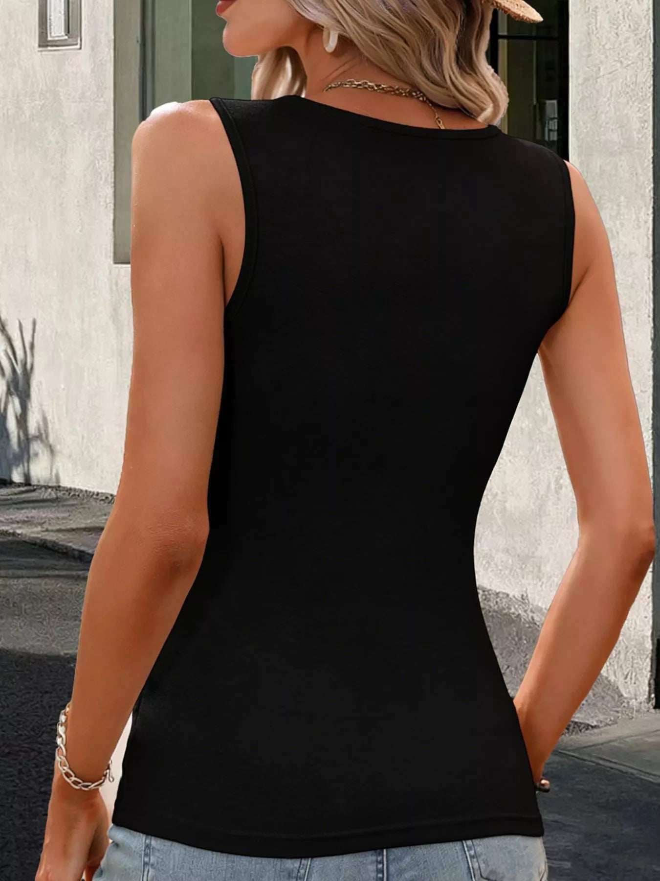 Surplice Button Decor Womens Tank Top