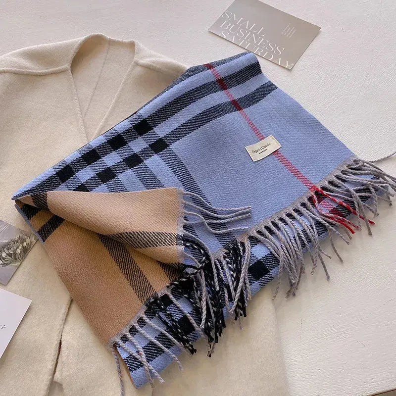 Plaid Fringe Winter Womens Scarf